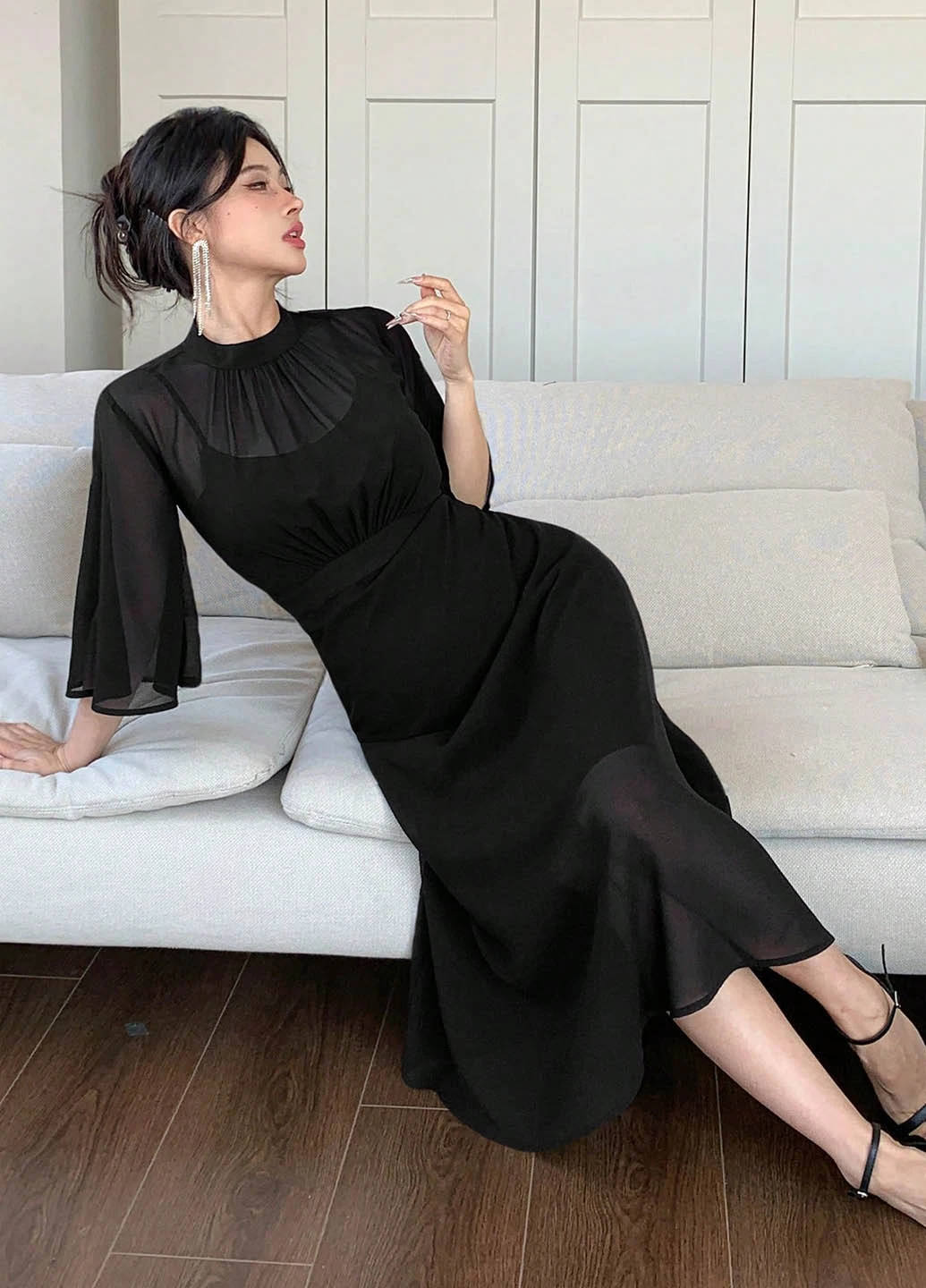 Черное кэжуал платье а-силуэт SHEIN однотонное