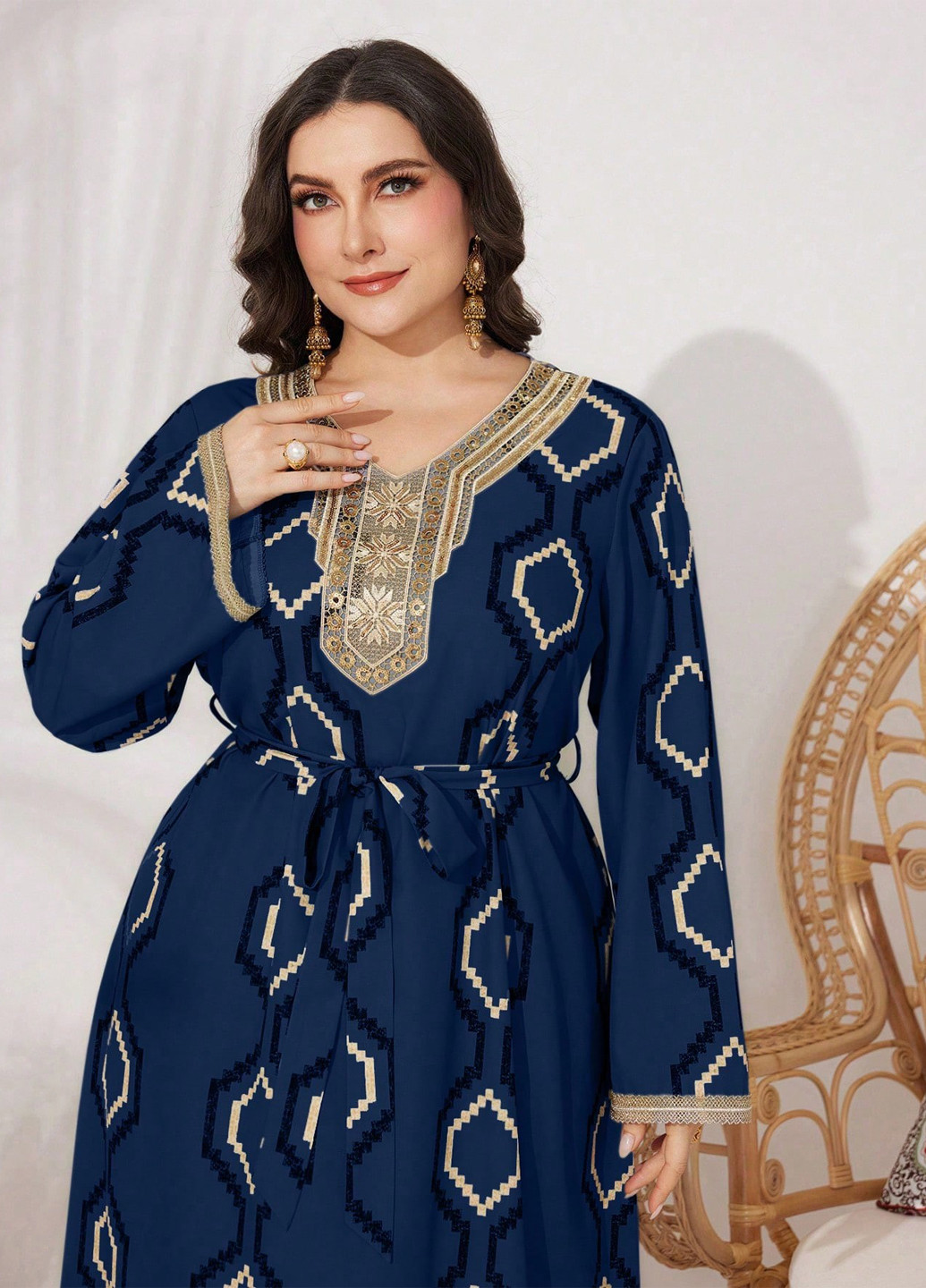 Темно-синее кэжуал платье а-силуэт SHEIN с геометрическим узором