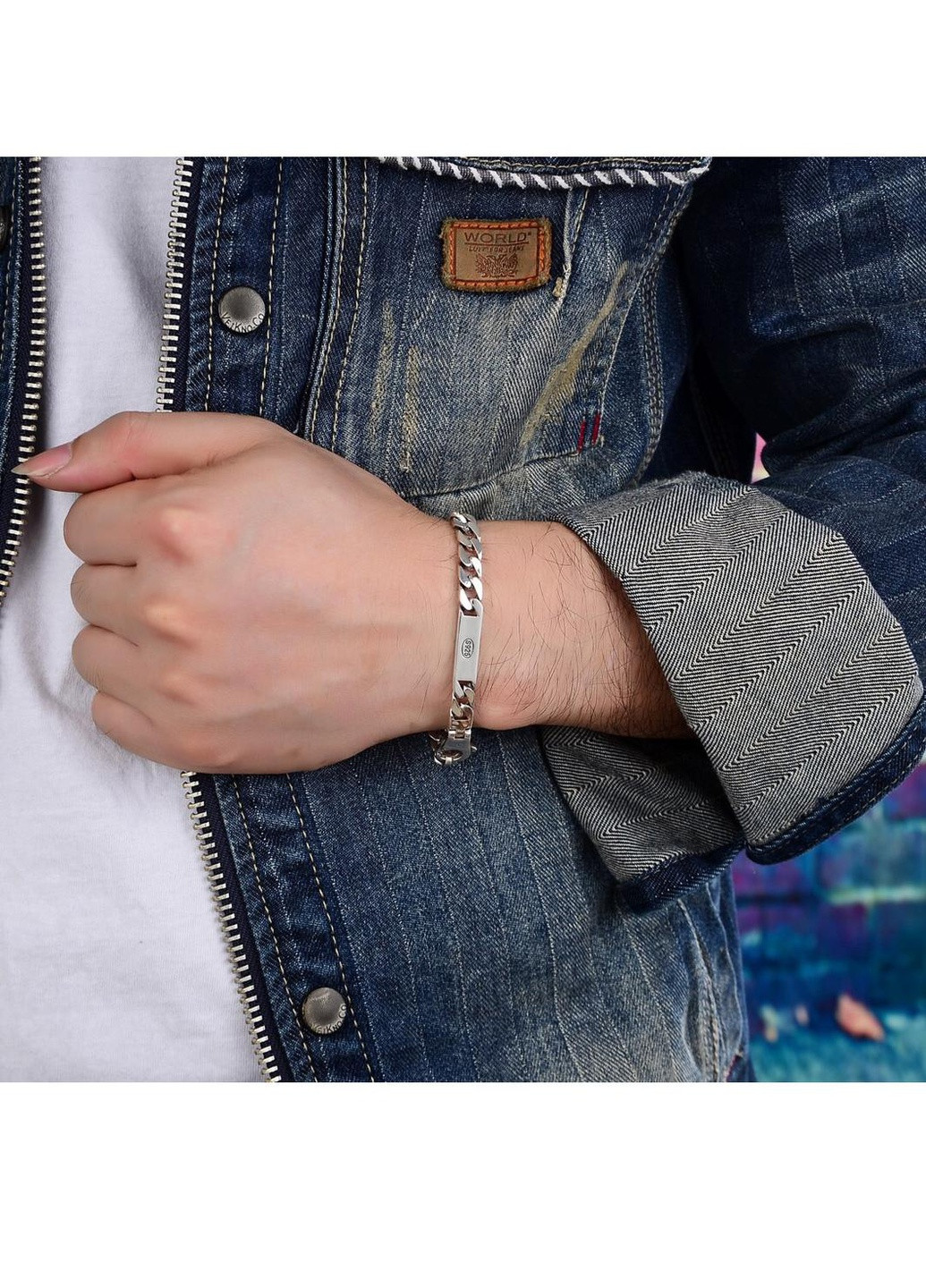 Срібний чоловічий браслет із гравіюванням 19см No Brand (254490960)