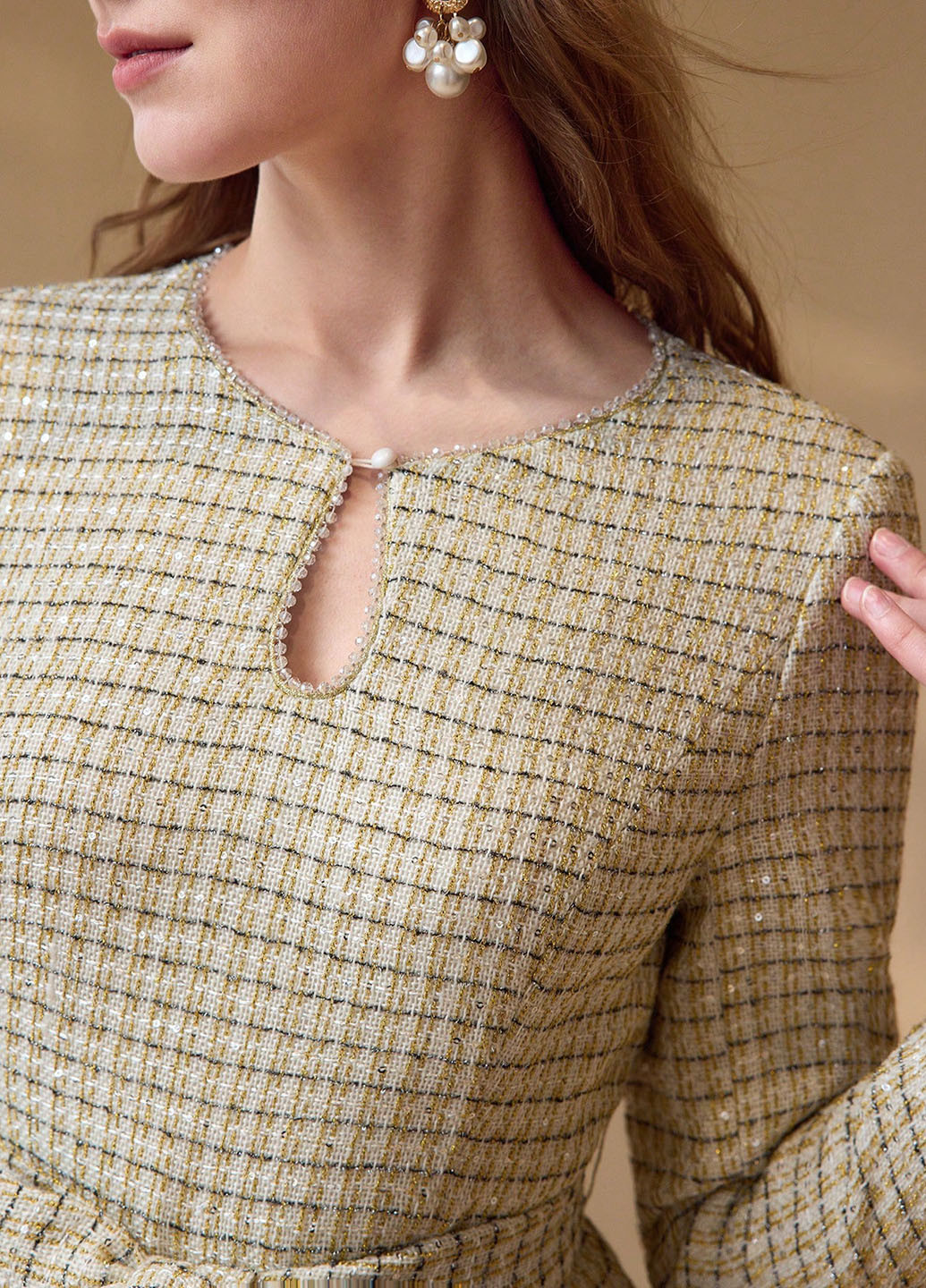 Кремовое кэжуал платье SHEIN в клетку