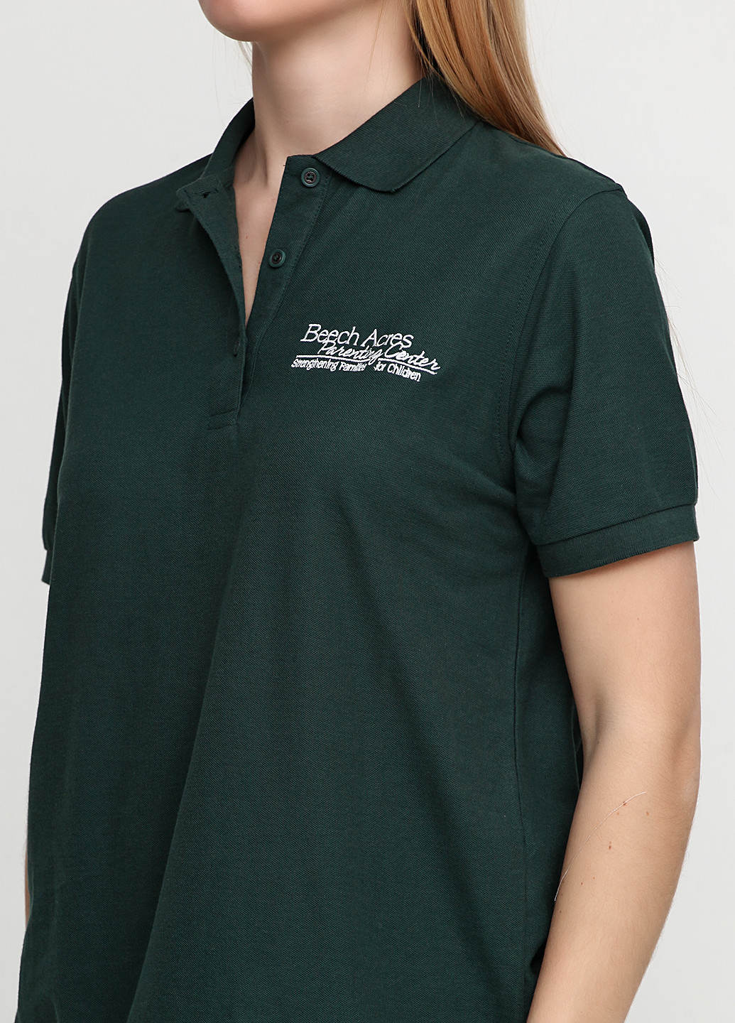 Темно-зеленая женская футболка-поло Port Authority с надписью