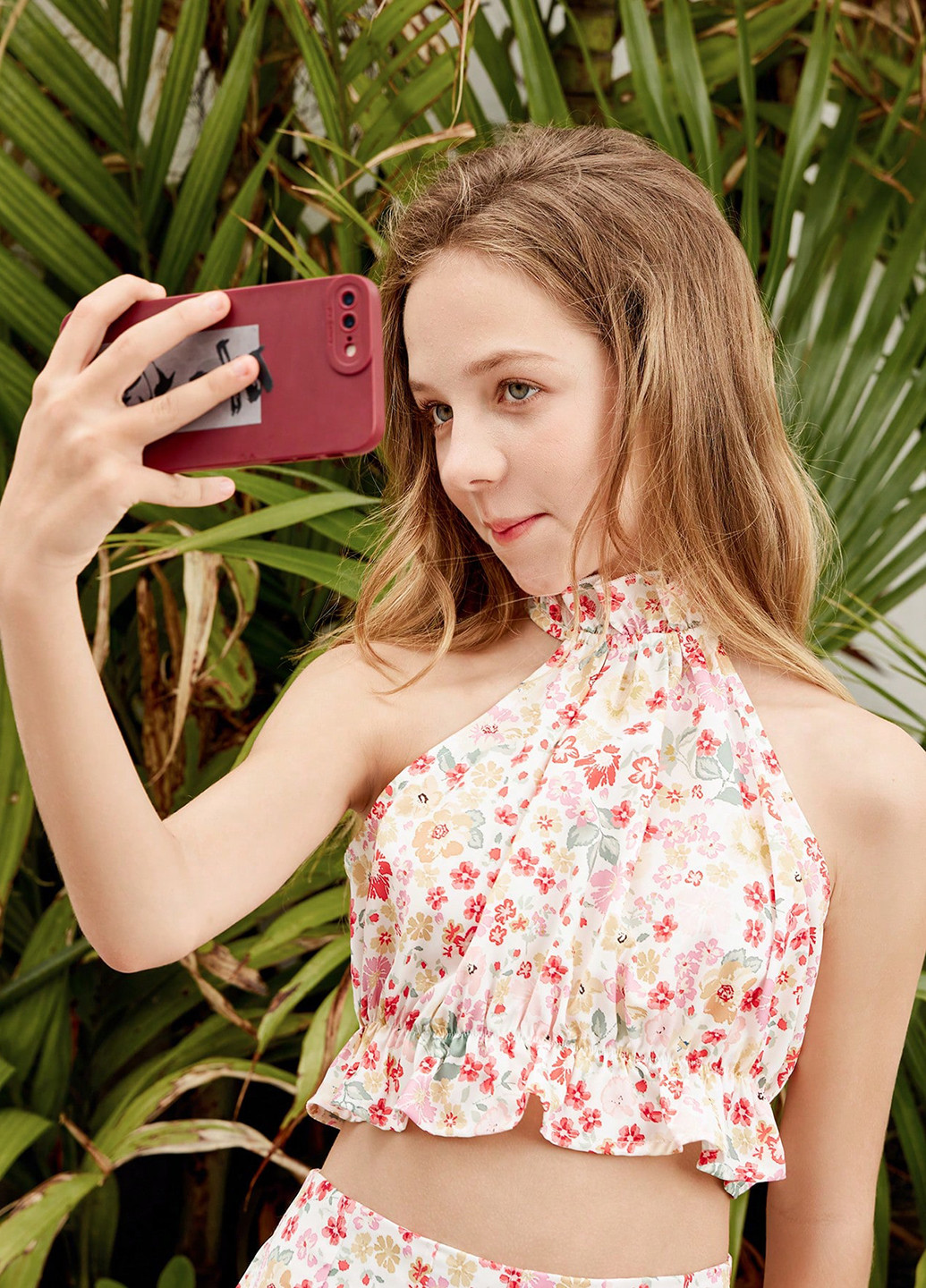 Молочный летний костюм (топ, юбка) SHEIN