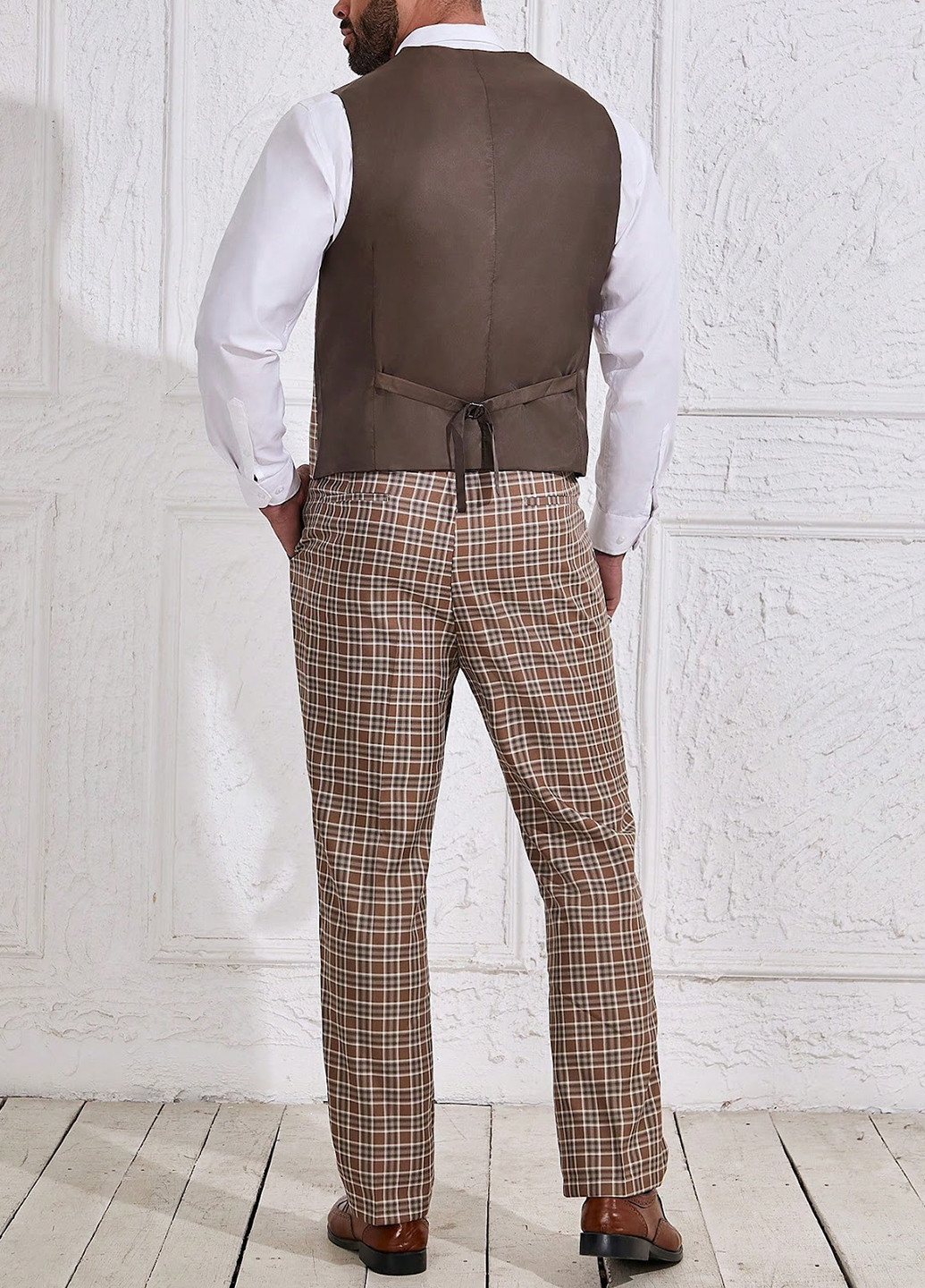 Коричневый демисезонный костюм (жилет, брюки) брючный SHEIN
