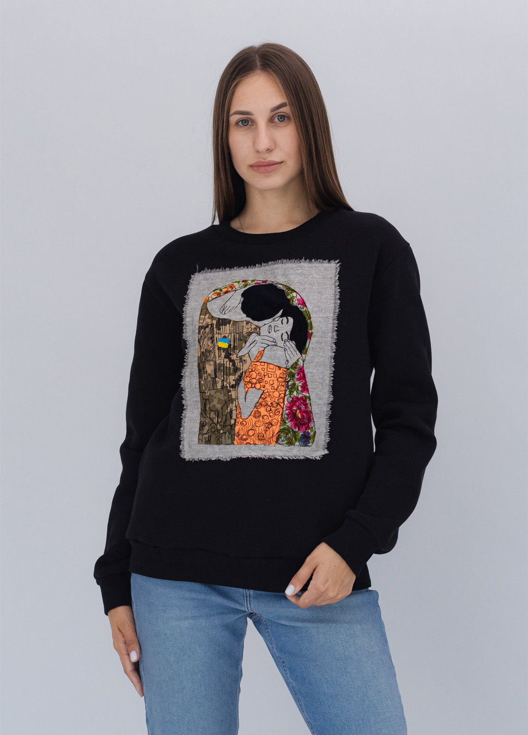 Черный свитшот Nora Kvittin однотонный нашивки, вышивка (301079858)