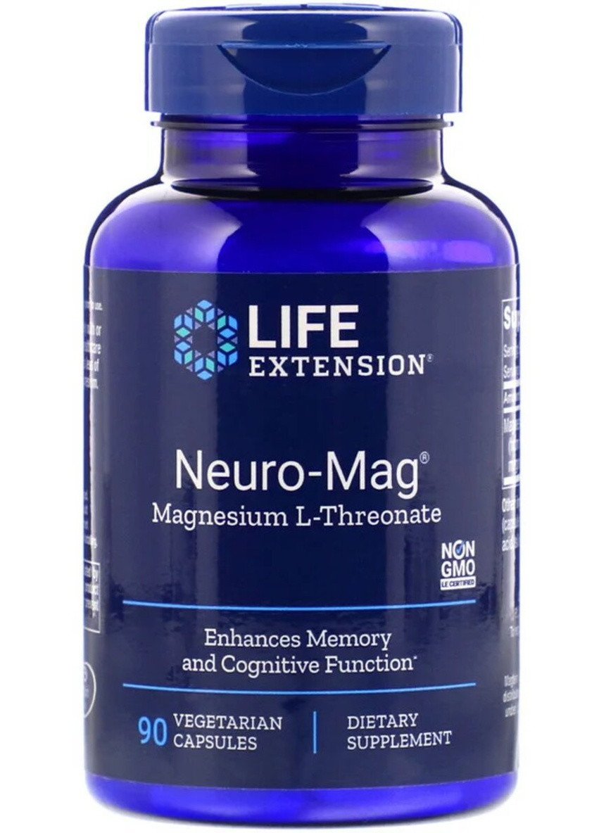 Магній L-треонат, Magnesium L-Threonate, Neuro-Mag,, 90 капсул в рослинній оболонці Life Extension (228292891)