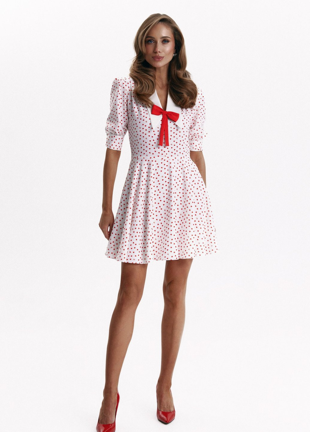 Молочное кэжуал платье клеш Gepur сердечки