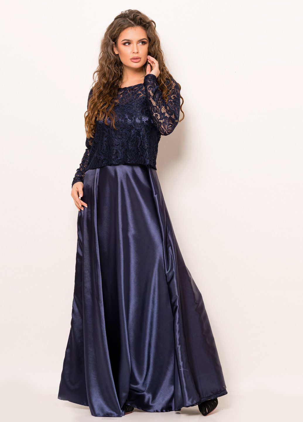 Темно-синя вечірня плаття, сукня а-силует ISSA PLUS однотонна