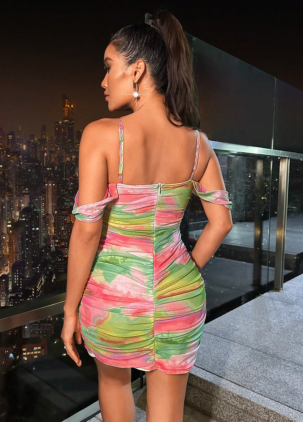 Комбінована святковий, коктейльна, кежуал сукня а-силует, з корсетом, футляр, з відкритою спиною SHEIN з абстрактним візерунком