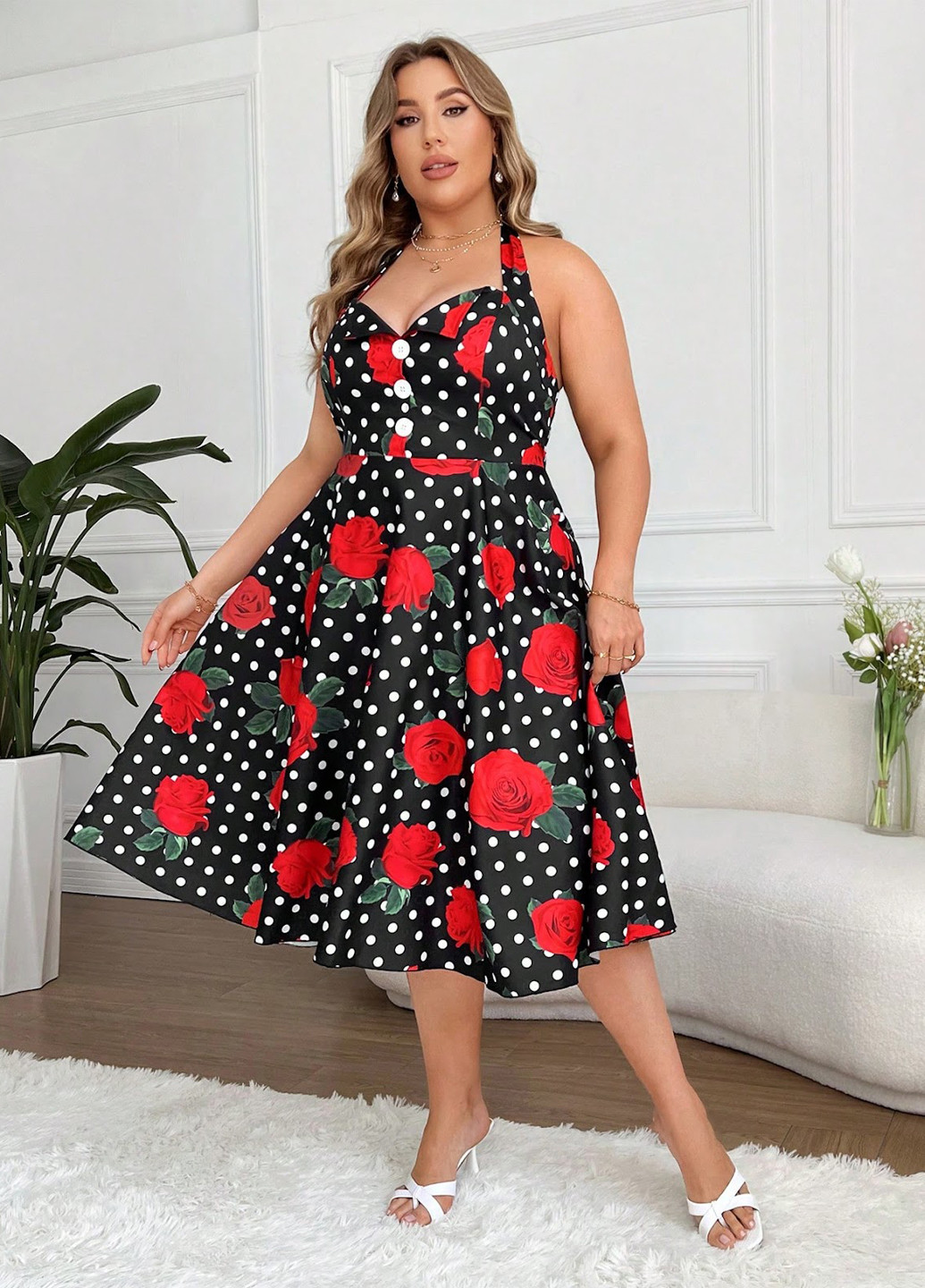 Комбінована кежуал сукня кльош, з відкритою спиною SHEIN з квітковим принтом