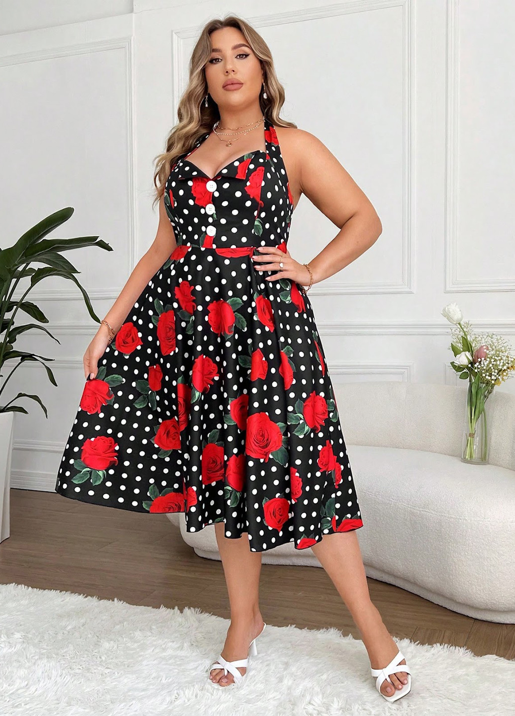 Комбінована кежуал сукня кльош, з відкритою спиною SHEIN з квітковим принтом