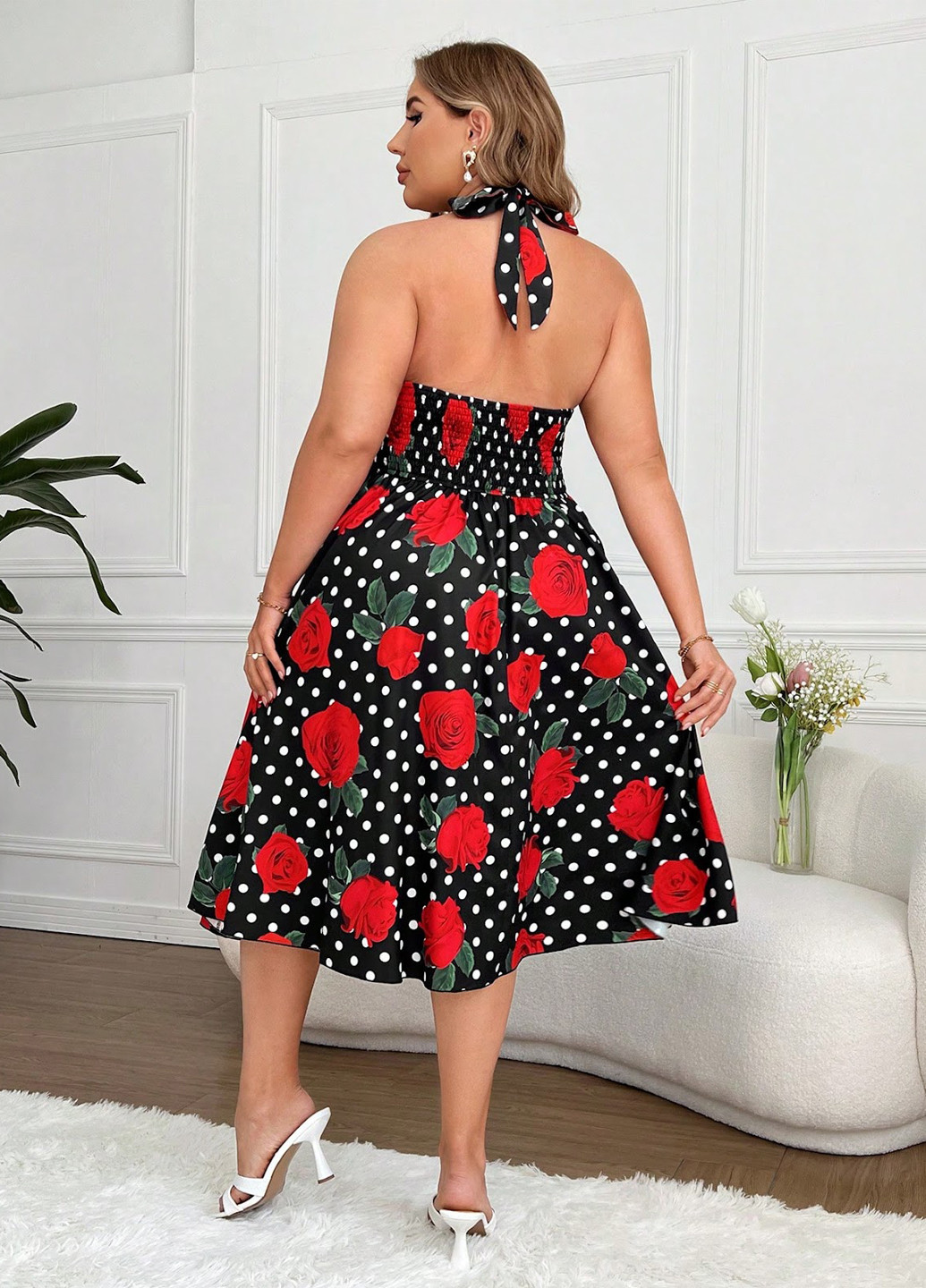 Комбінована кежуал сукня кльош, з відкритою спиною SHEIN з квітковим принтом