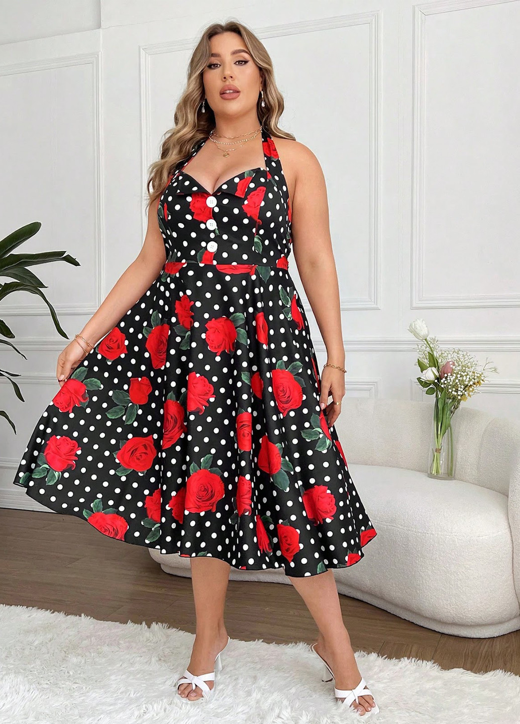 Комбінована кежуал сукня кльош, з відкритою спиною SHEIN з квітковим принтом