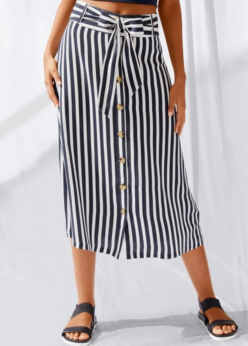 Белая кэжуал в полоску юбка Esmara а-силуэта (трапеция)