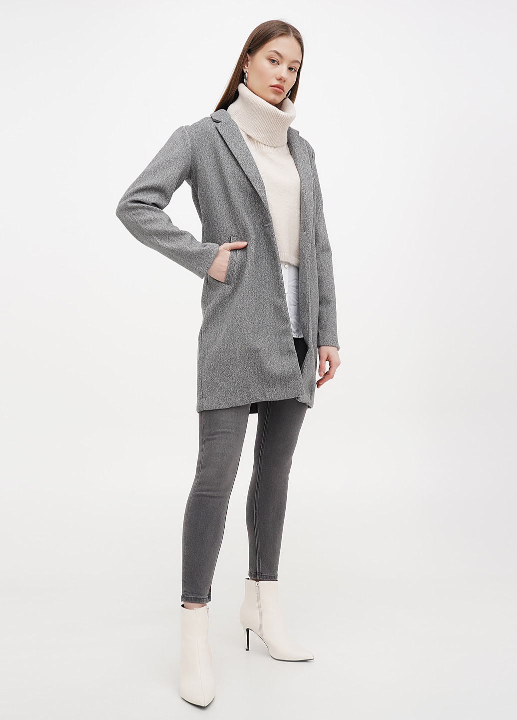 Серое демисезонное Пальто однобортное Cropp