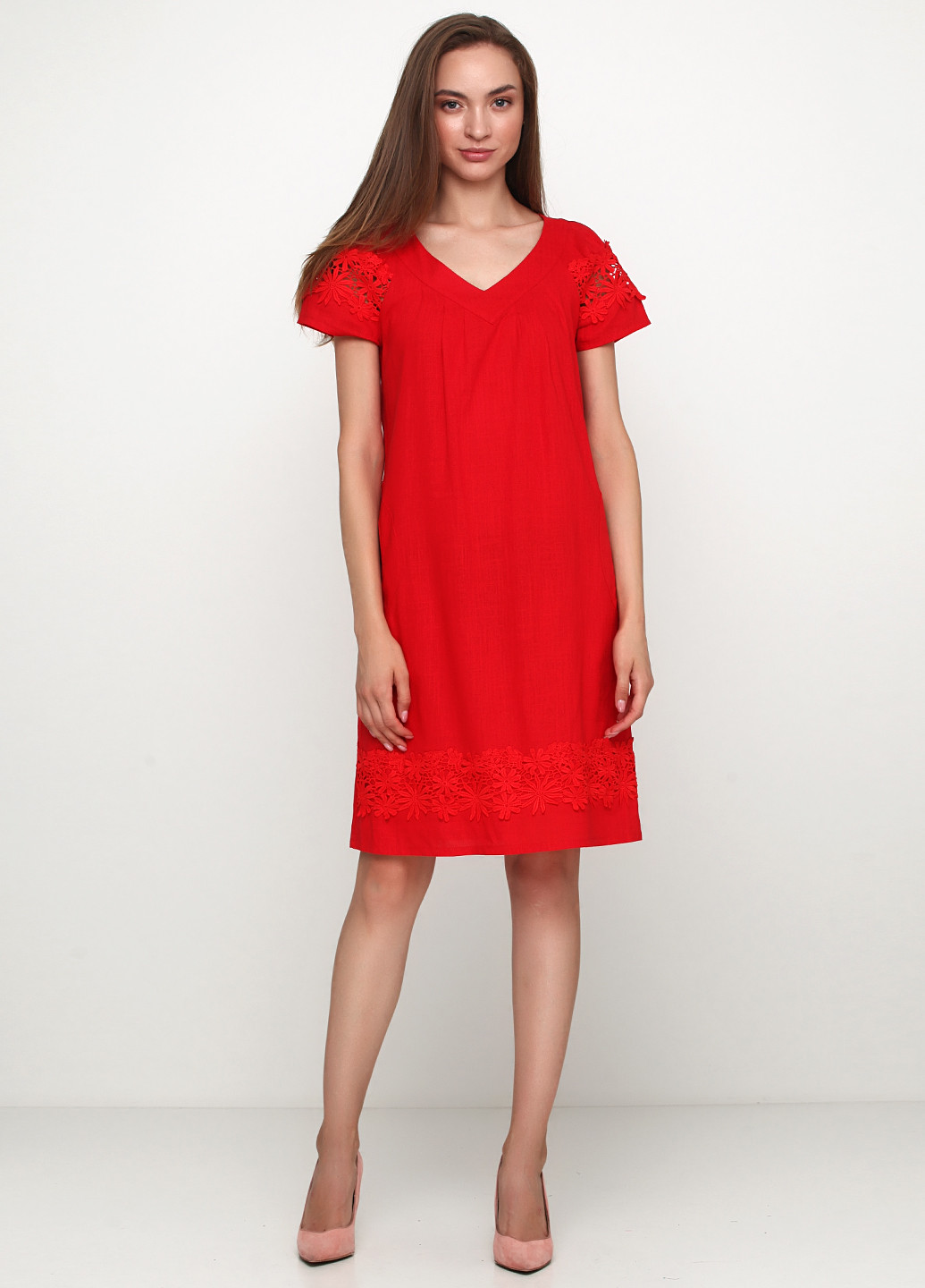Красное кэжуал платье а-силуэт Ruta-S фактурное