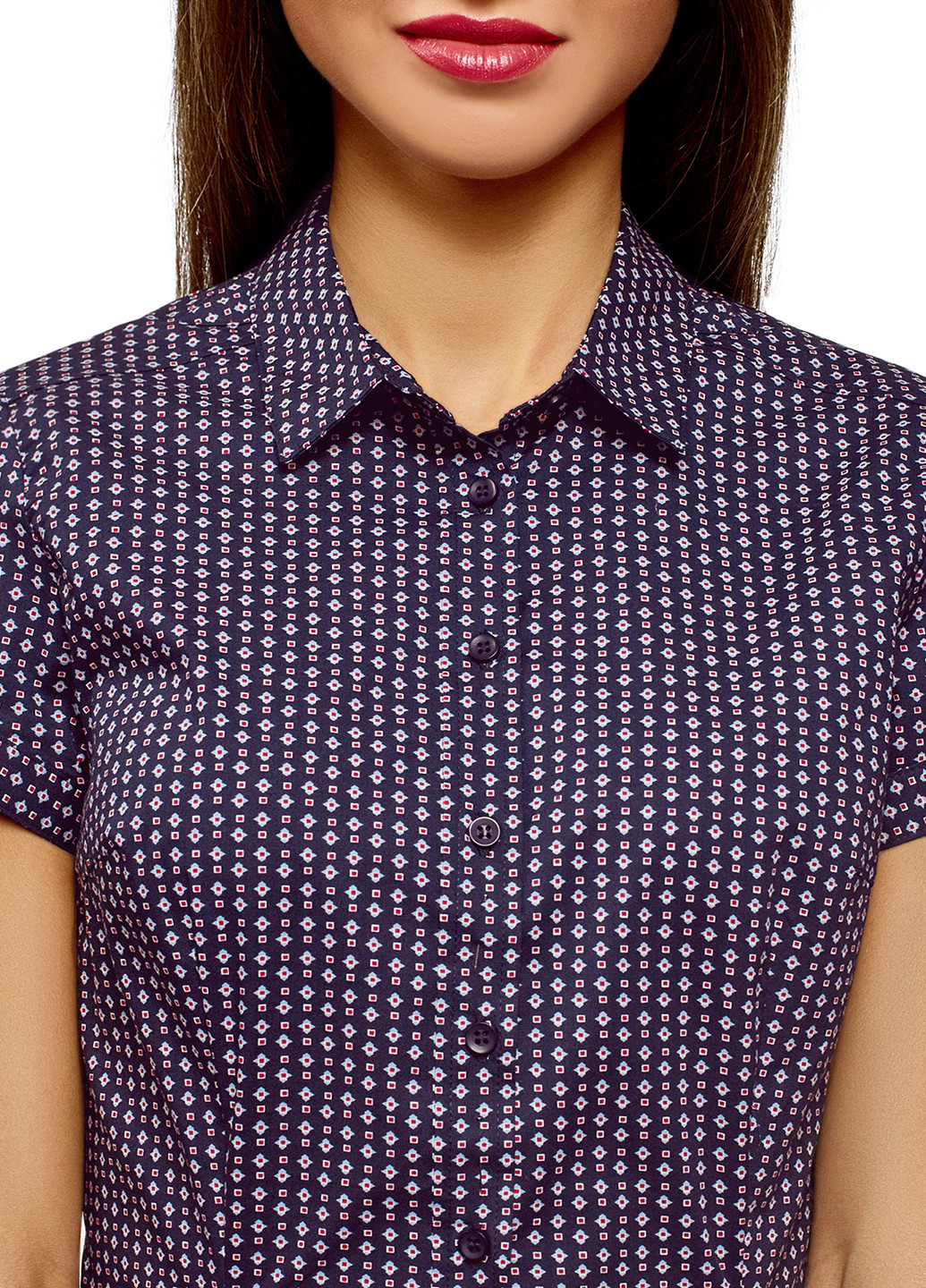 Синяя кэжуал рубашка с абстрактным узором Oodji