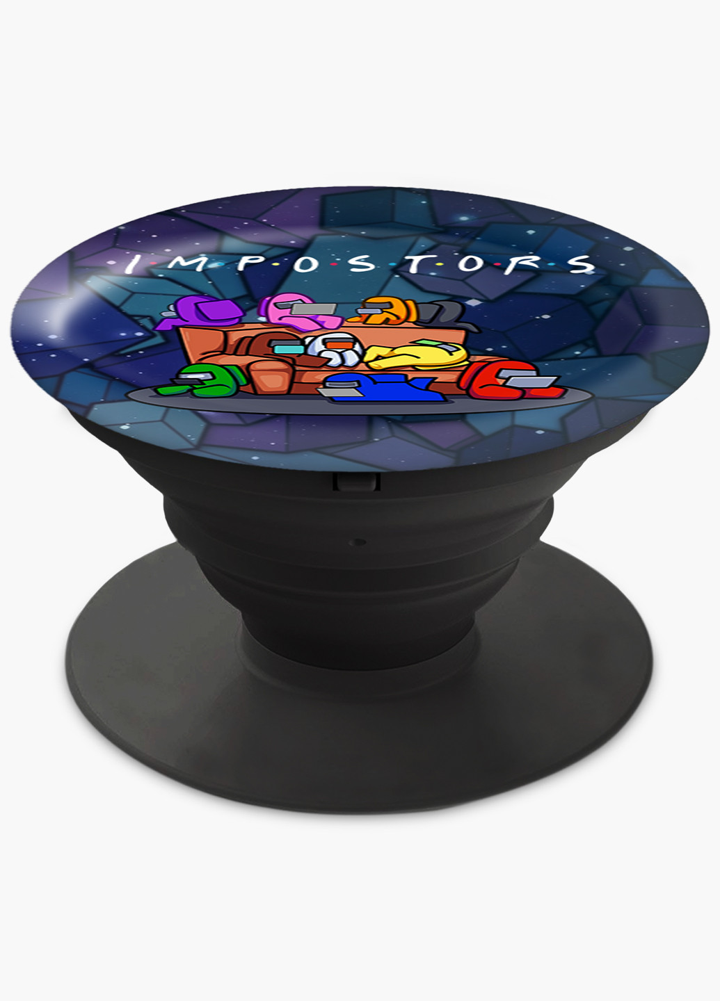 Попсокет (Popsockets) держатель для смартфона Амонг Ас Друзья Самозванцы (Among Us Friends Impostors) (8754-2427) Черный MobiPrint (216836491)