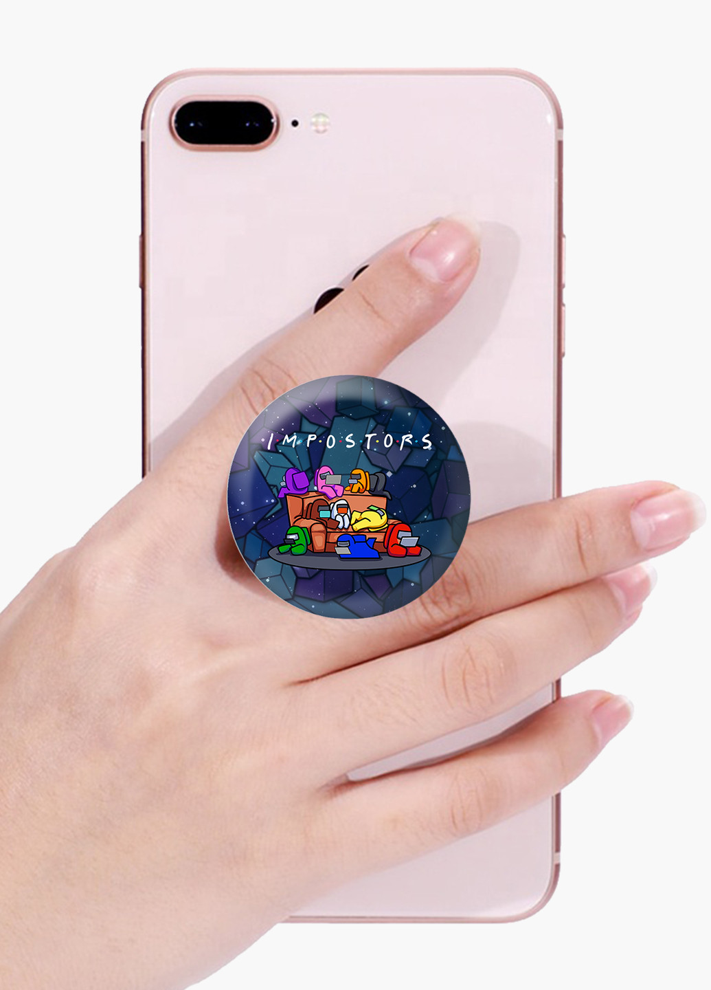 Попсокет (Popsockets) держатель для смартфона Амонг Ас Друзья Самозванцы (Among Us Friends Impostors) (8754-2427) Черный MobiPrint (216836491)