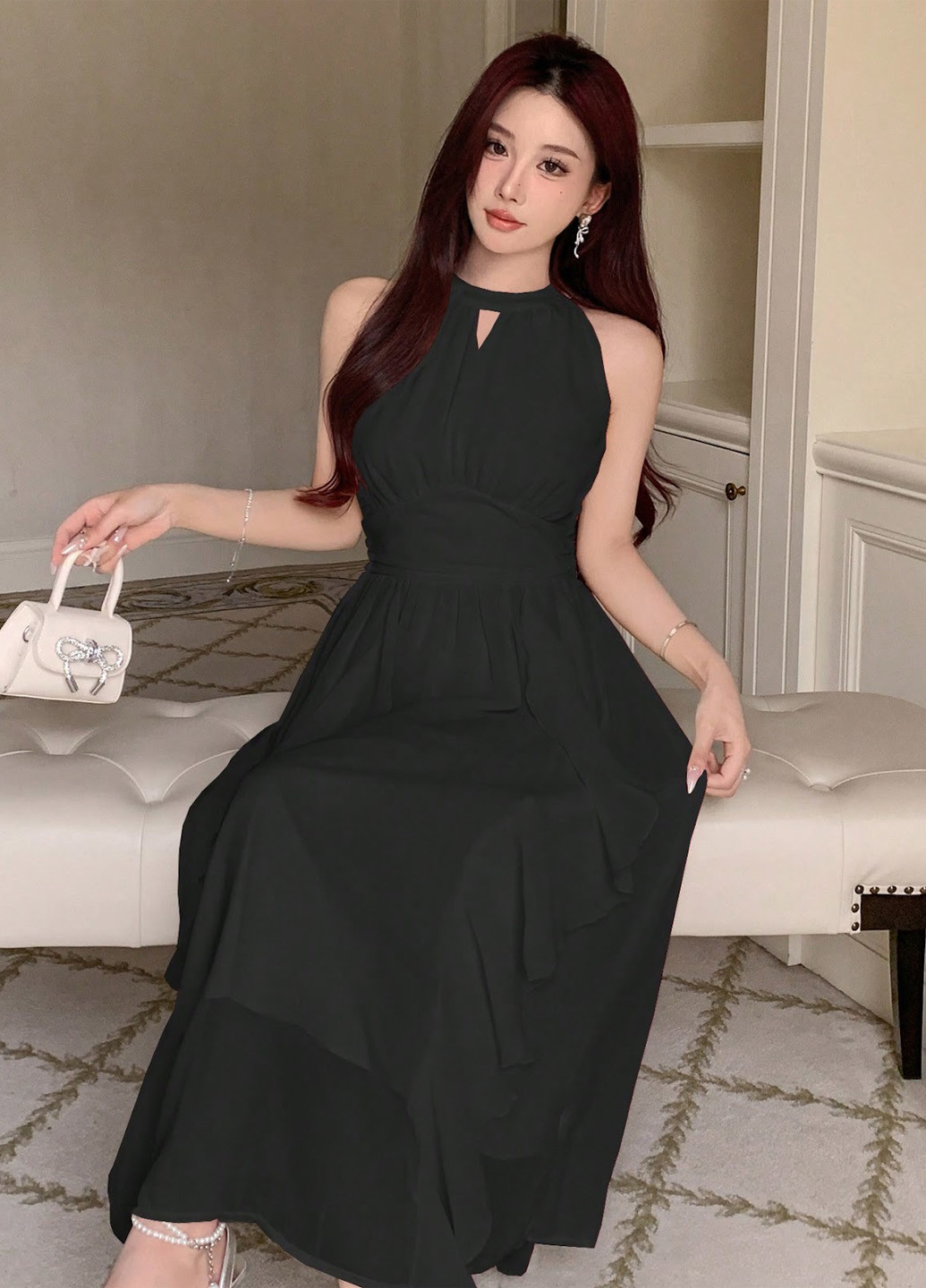 Черное кэжуал платье клеш SHEIN однотонное