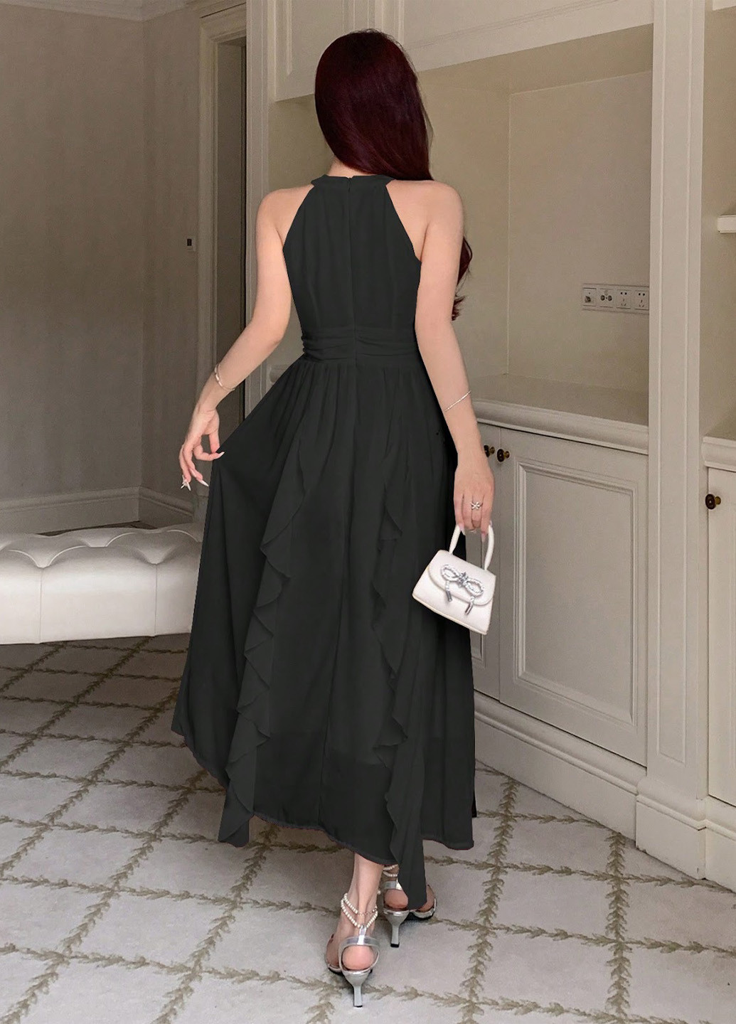 Черное кэжуал платье клеш SHEIN однотонное