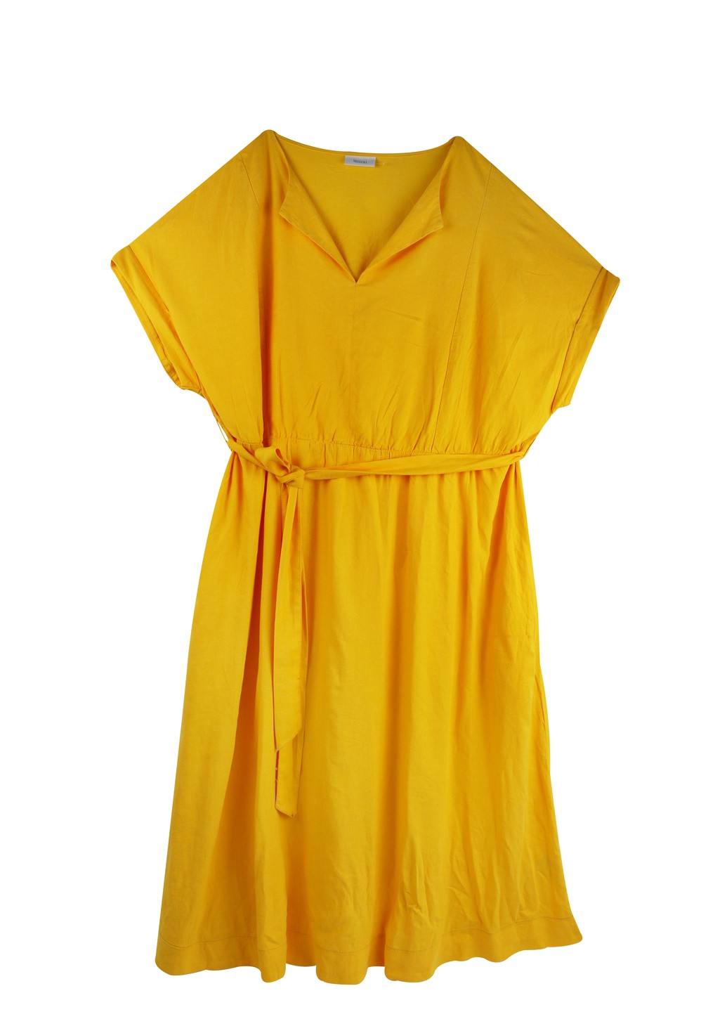 Желтое кэжуал летнее платье с поясом и карманами C&A однотонное