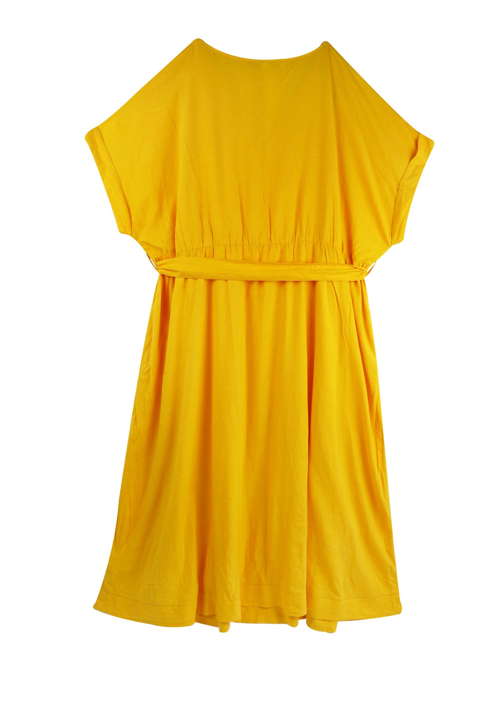 Желтое кэжуал летнее платье с поясом и карманами C&A однотонное