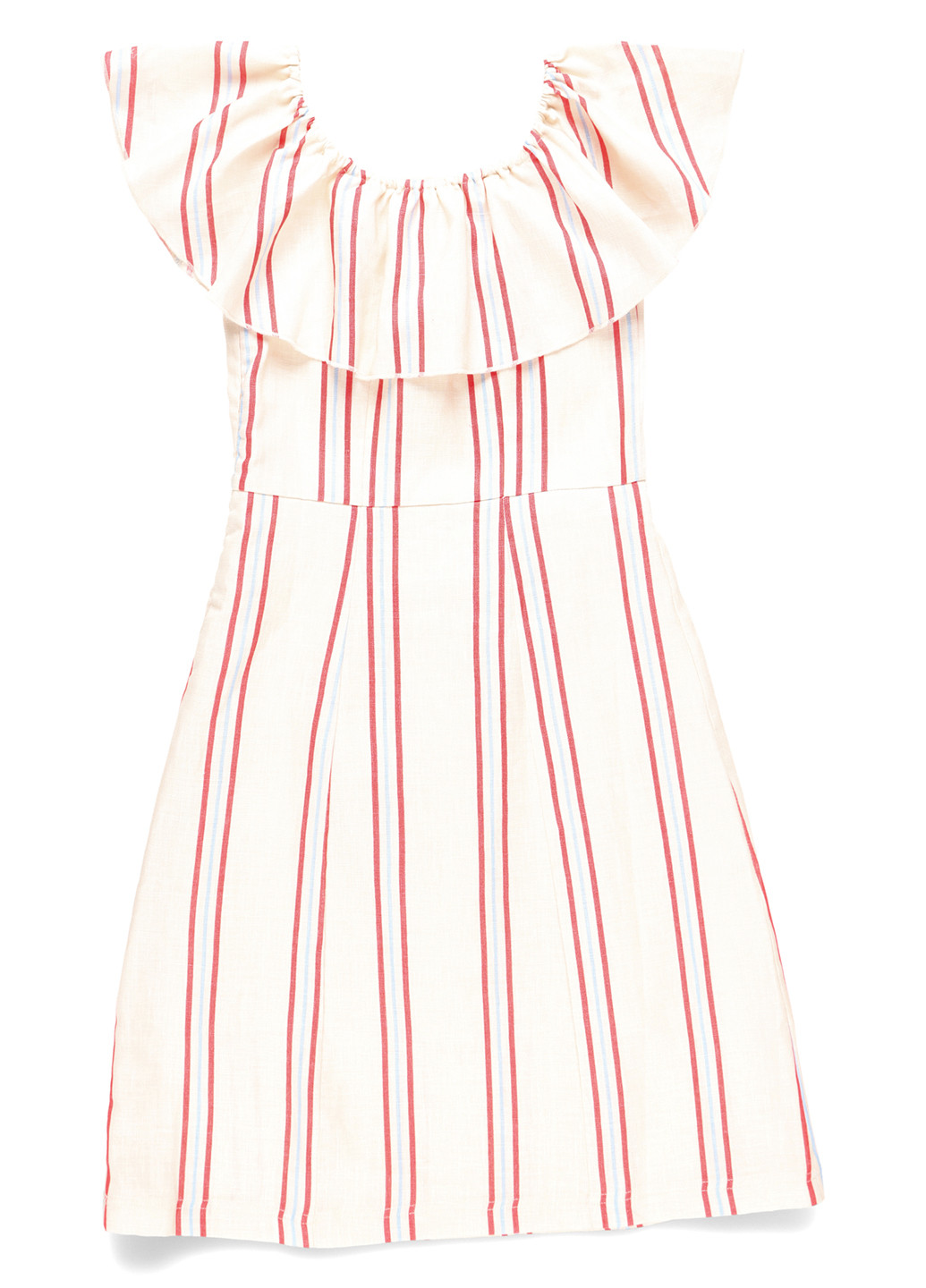 Бежевое кэжуал платье а-силуэт MINT&BERRY в полоску