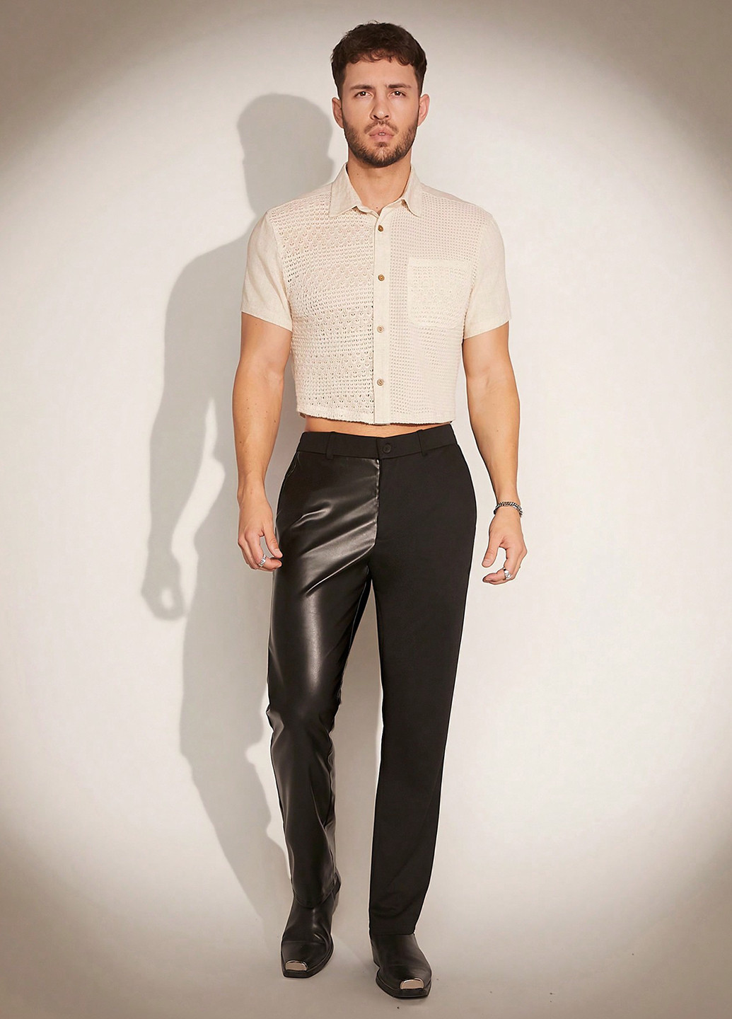 Кремовая кэжуал рубашка однотонная SHEIN