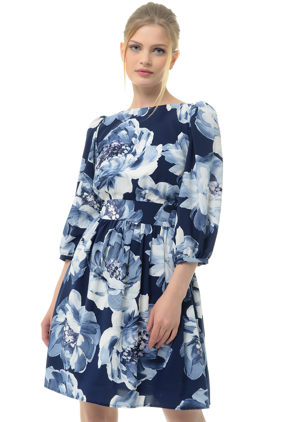 Темно-синя кежуал сукня з довгим рукавом Arefeva з квітковим принтом