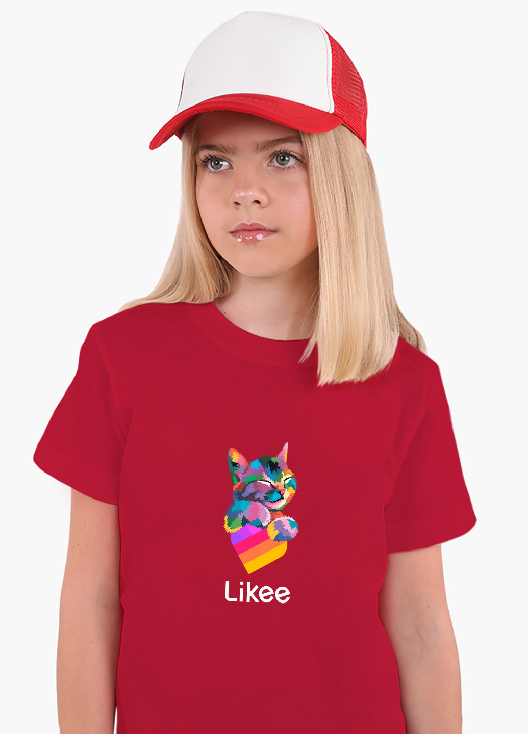 Червона демісезонна футболка дитяча лайк котик (likee cat) (9224-1040) MobiPrint