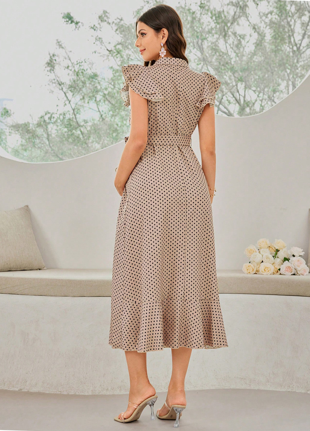 Кофейное кэжуал платье для беременных на запах SHEIN в горошек
