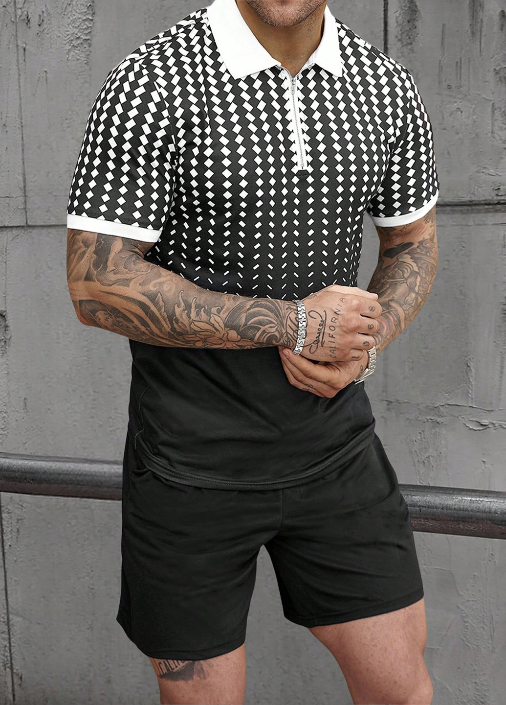 Чорно-білий літній комплект (поло, шорти) SHEIN