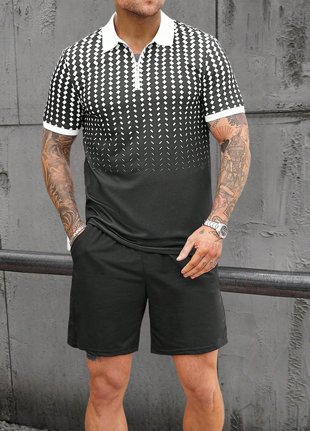 Чорно-білий літній комплект (поло, шорти) SHEIN