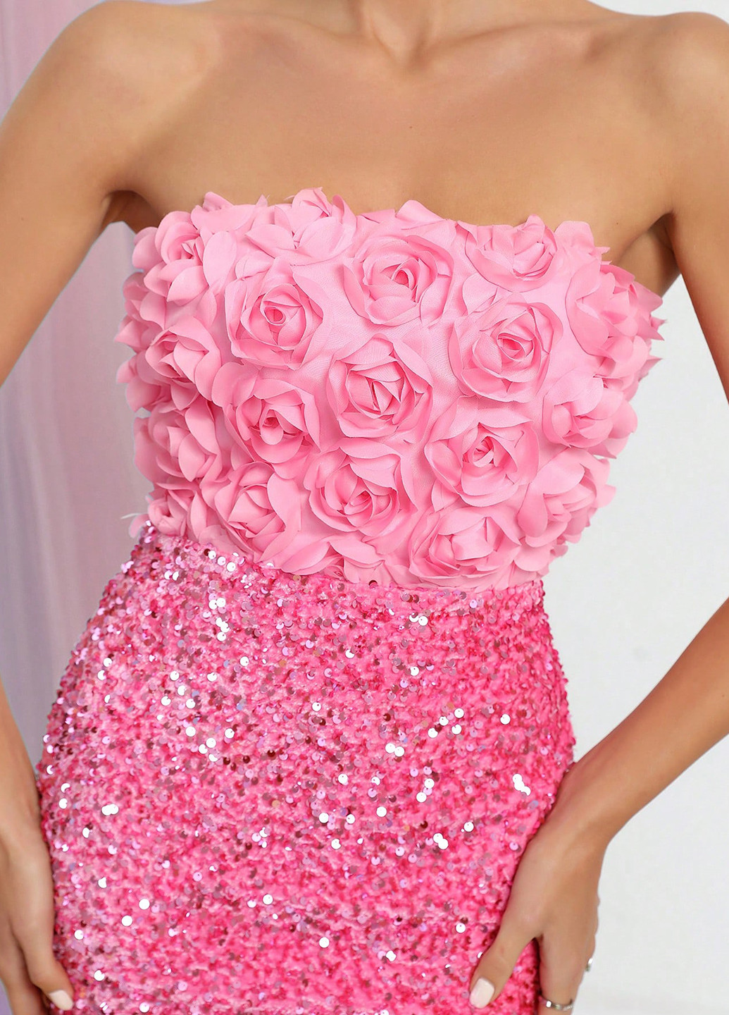 Розовое кэжуал платье бандо SHEIN однотонное