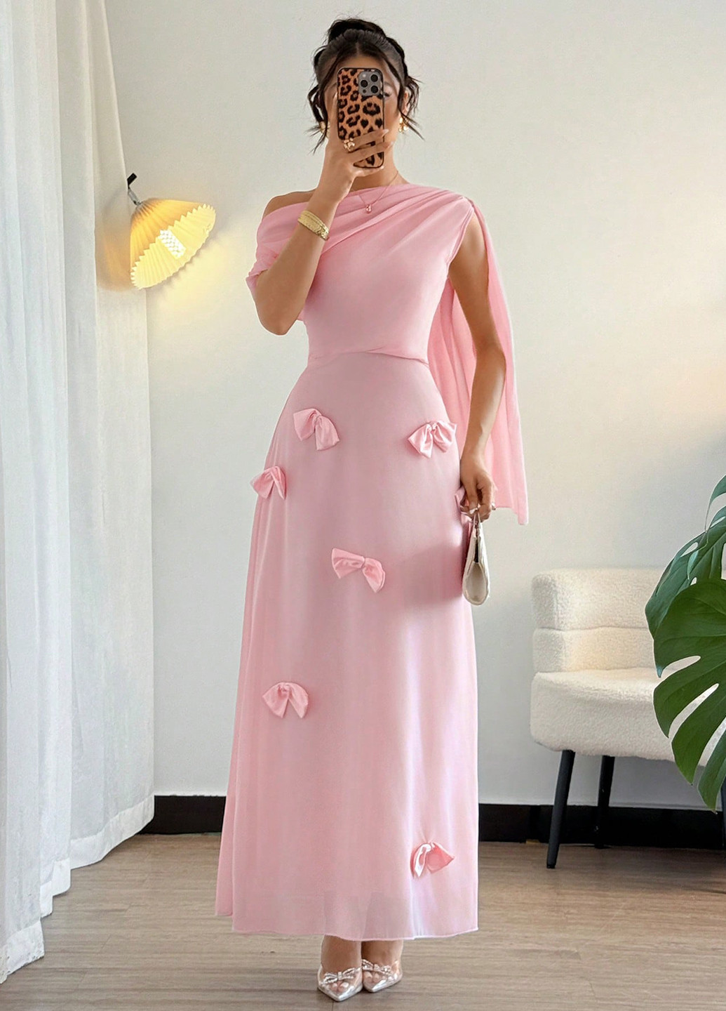 Розовое вечернее платье SHEIN однотонное
