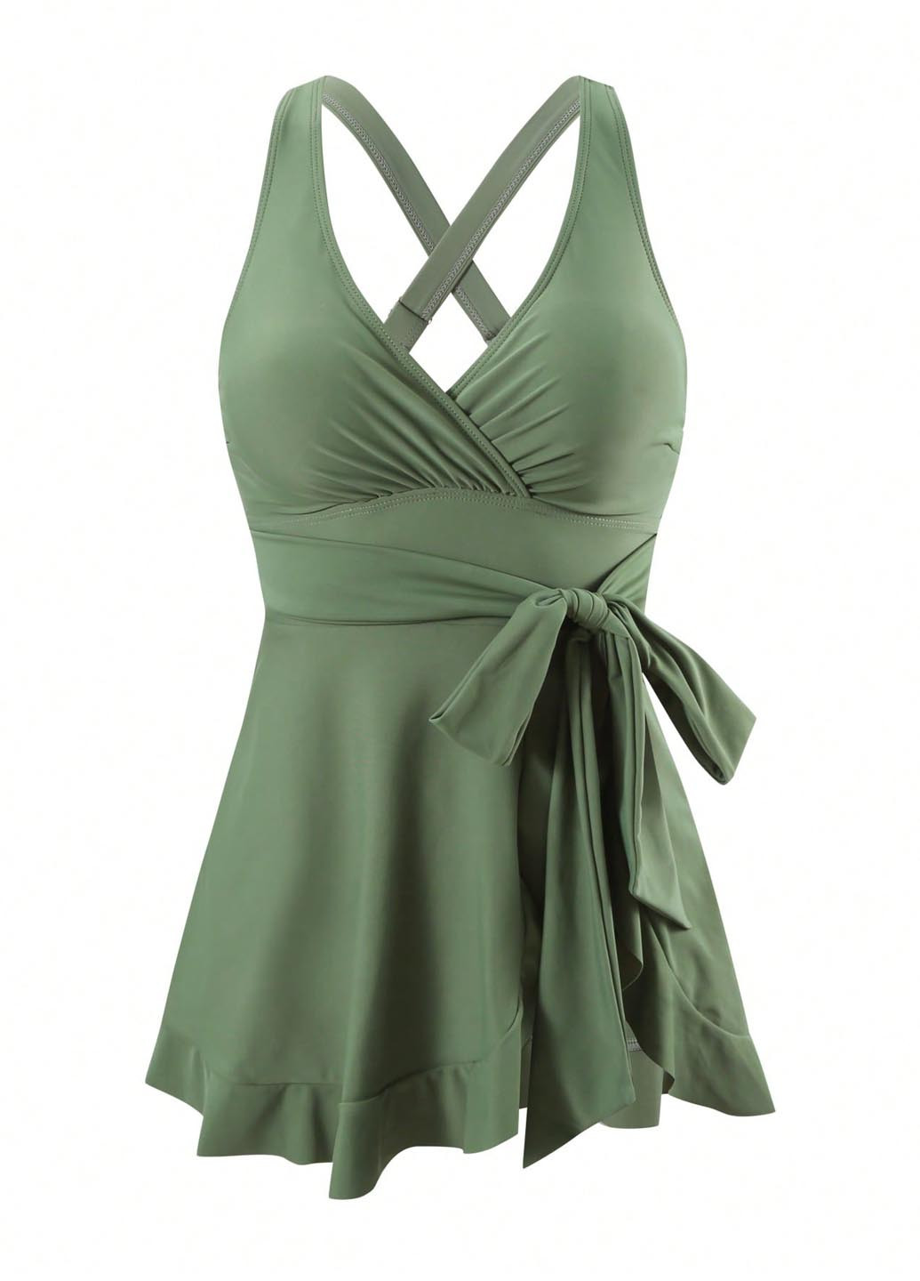 Серо-зеленый летний купальник (платье, трусики) купальник-платье, раздельный SHEIN