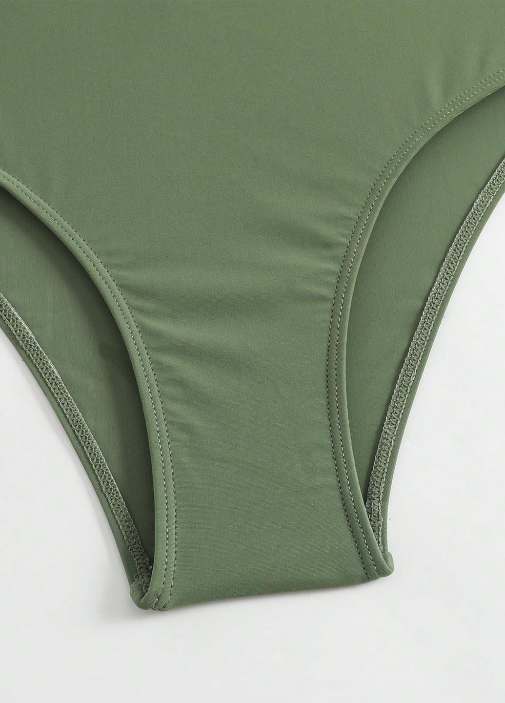 Серо-зеленый летний купальник (платье, трусики) купальник-платье, раздельный SHEIN