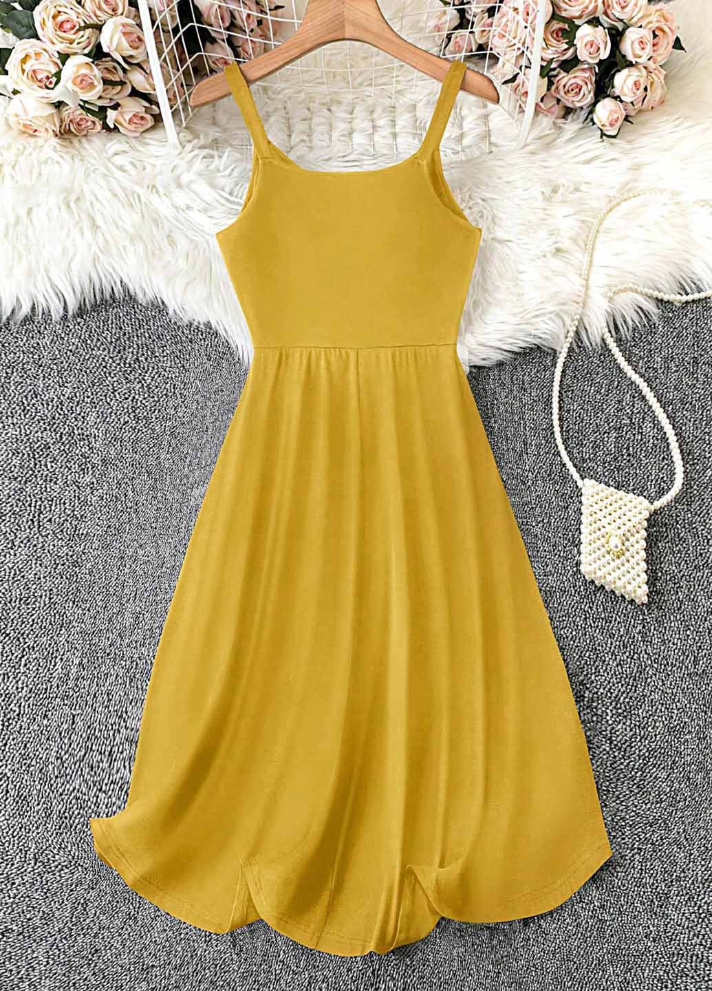 Гірчична кежуал сукня кльош SHEIN однотонна