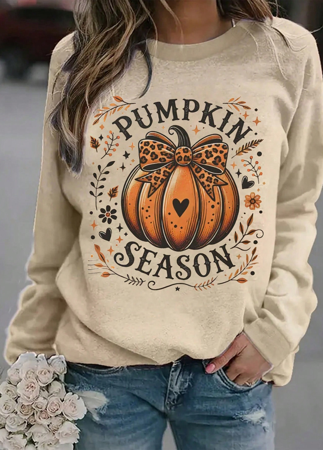 Бежевий світшот SHEIN малюнок без декору (325827574)