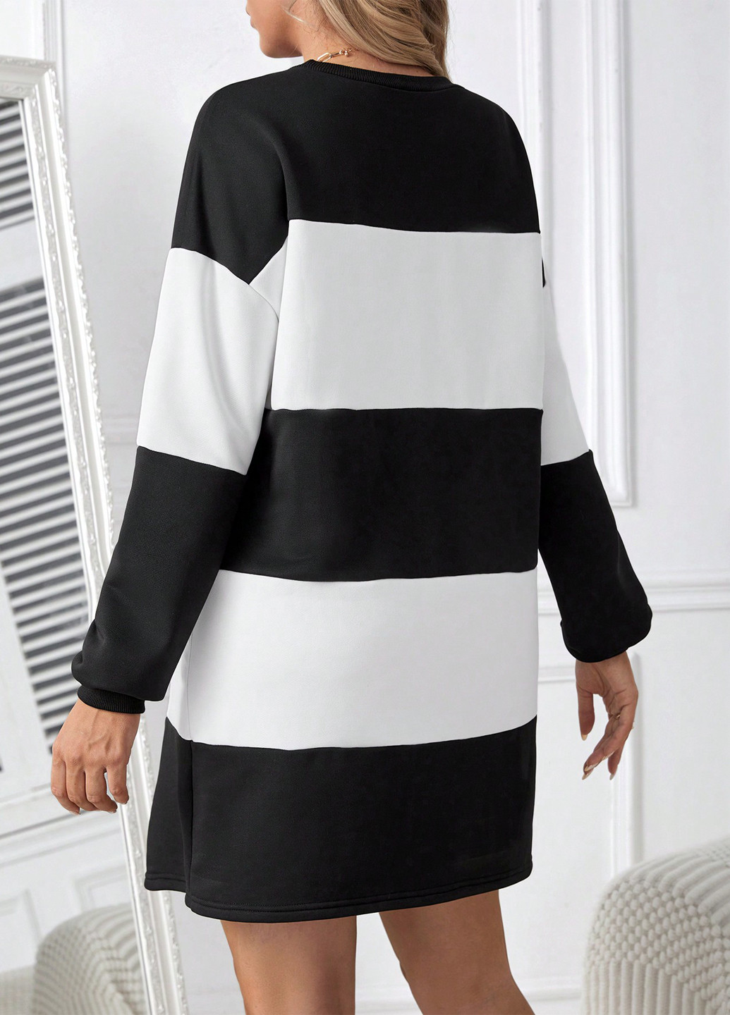 Черно-белое кэжуал платье а-силуэт SHEIN колор блок