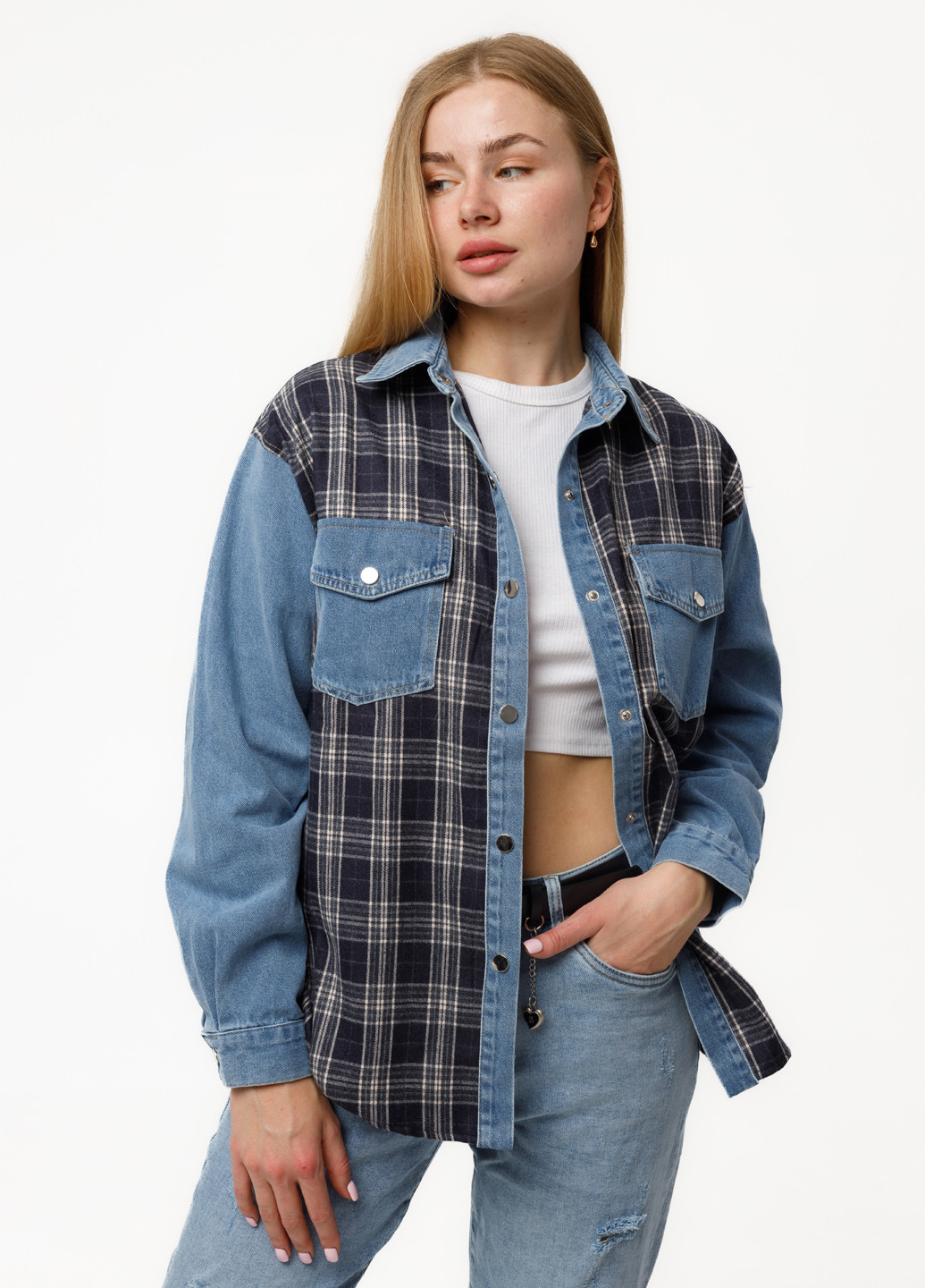 Цветная джинсовая рубашка в клетку Icon