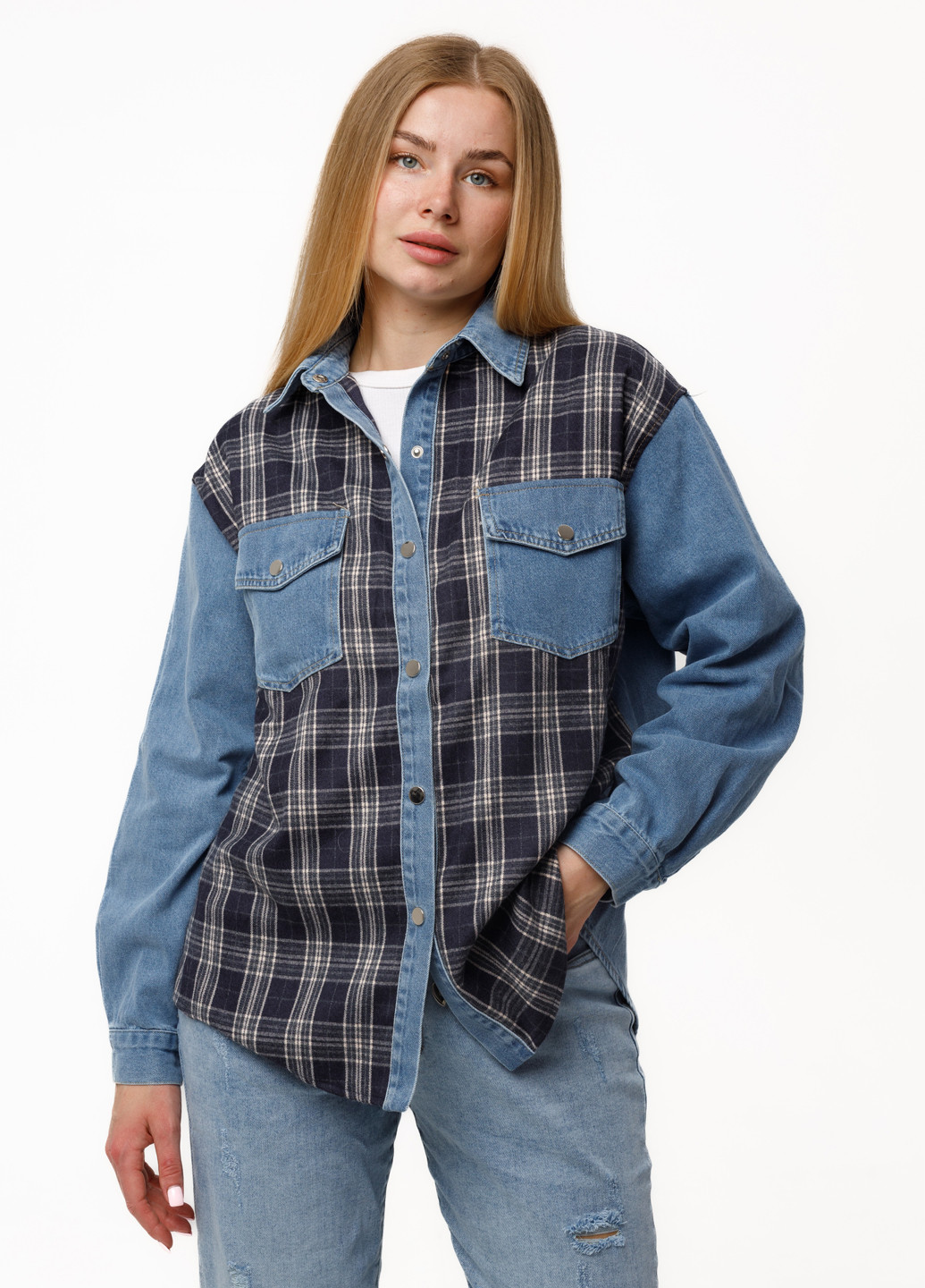 Цветная джинсовая рубашка в клетку Icon