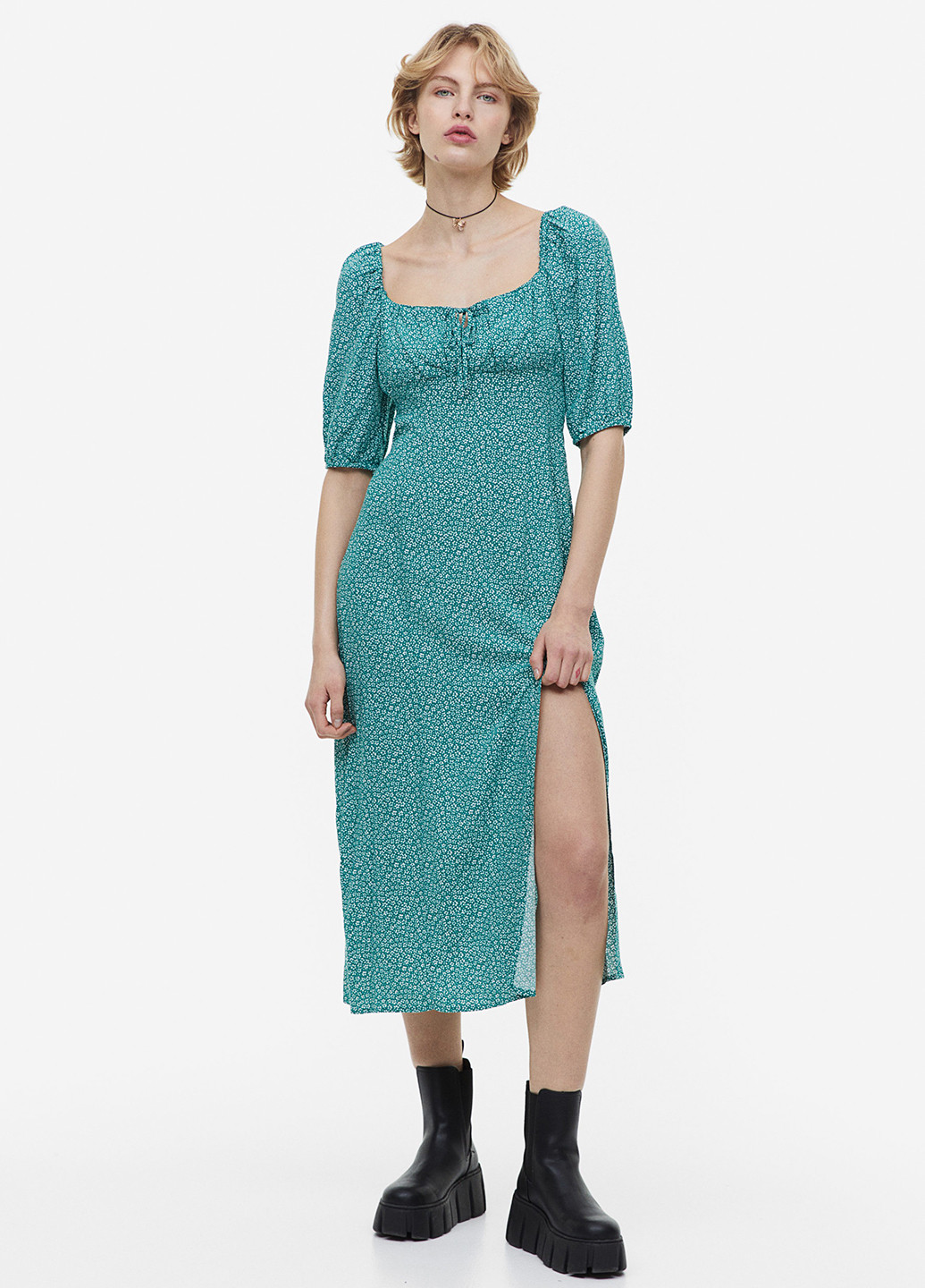 Бірюзова кежуал сукня а-силует H&M з квітковим принтом