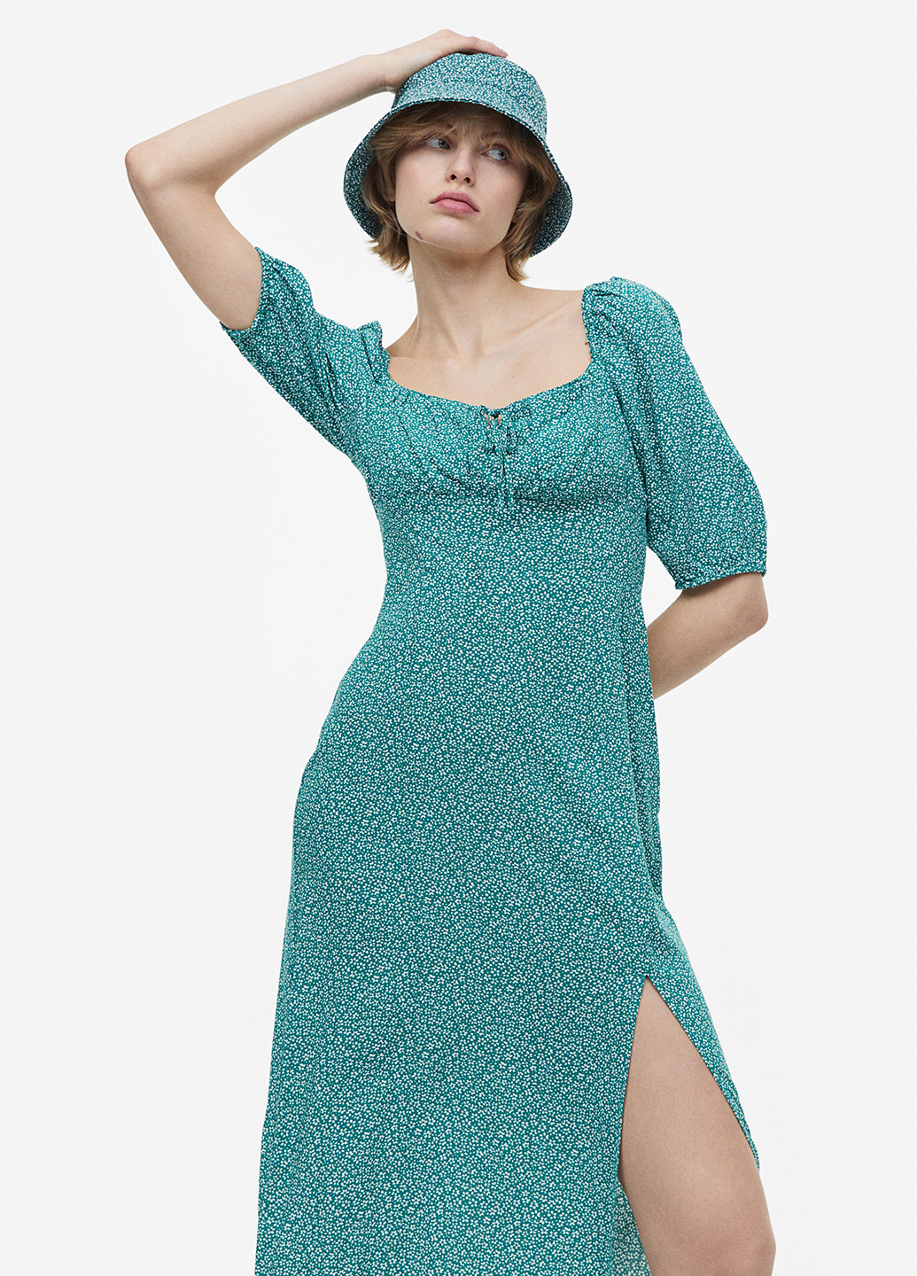 Бірюзова кежуал сукня а-силует H&M з квітковим принтом