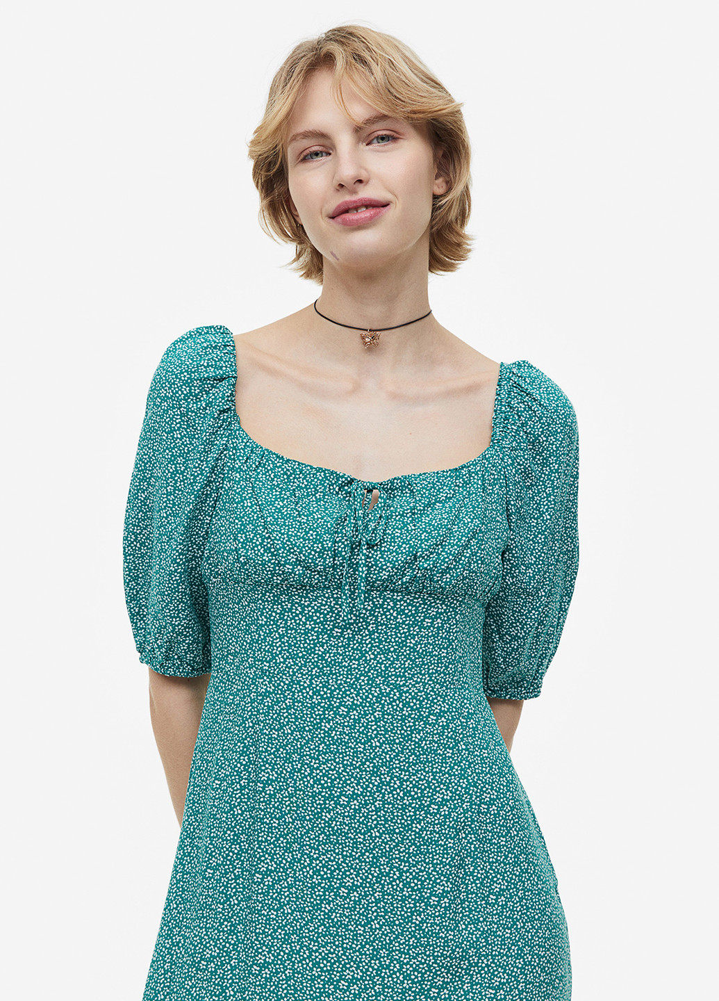 Бірюзова кежуал сукня а-силует H&M з квітковим принтом