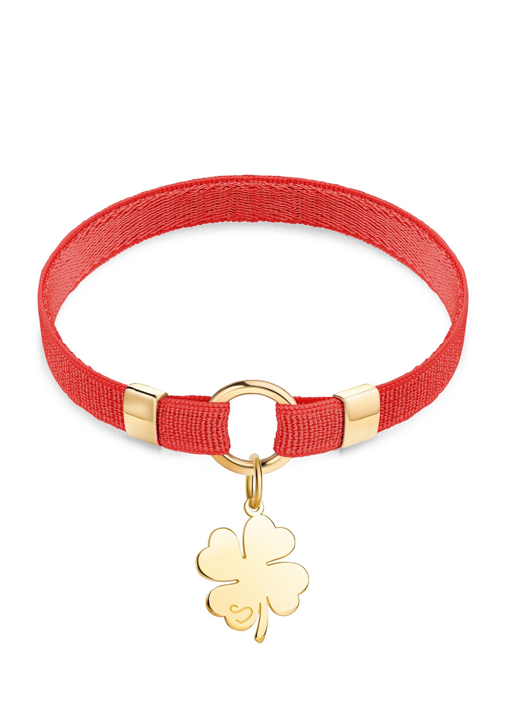 Позолочений браслет «Polo» на стрічці з підвіскою «Листочок конюшини» 13 см червоний Peninsula (224608565)