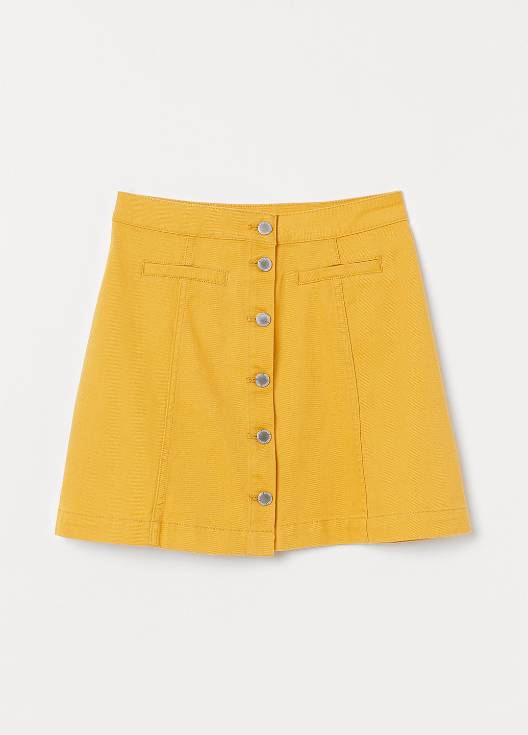 Желтая джинсовая однотонная юбка H&M а-силуэта (трапеция)