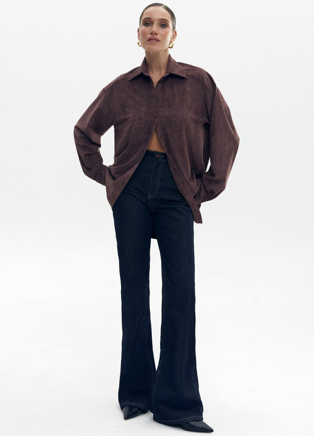 Коричневая кэжуал рубашка однотонная Gepur