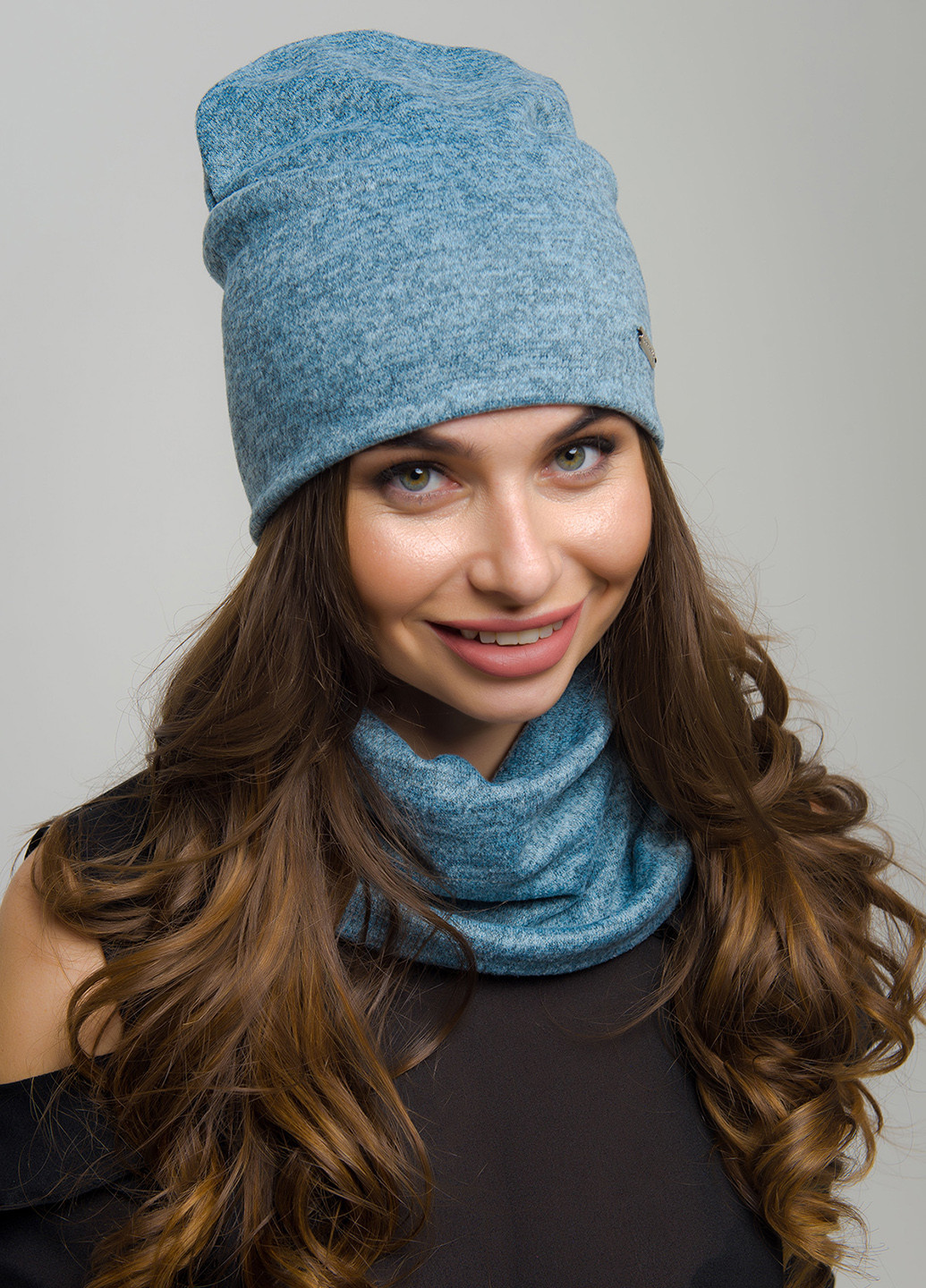 Голубой зимний комплект (шапка, шарф-снуд) Lucky Fashion