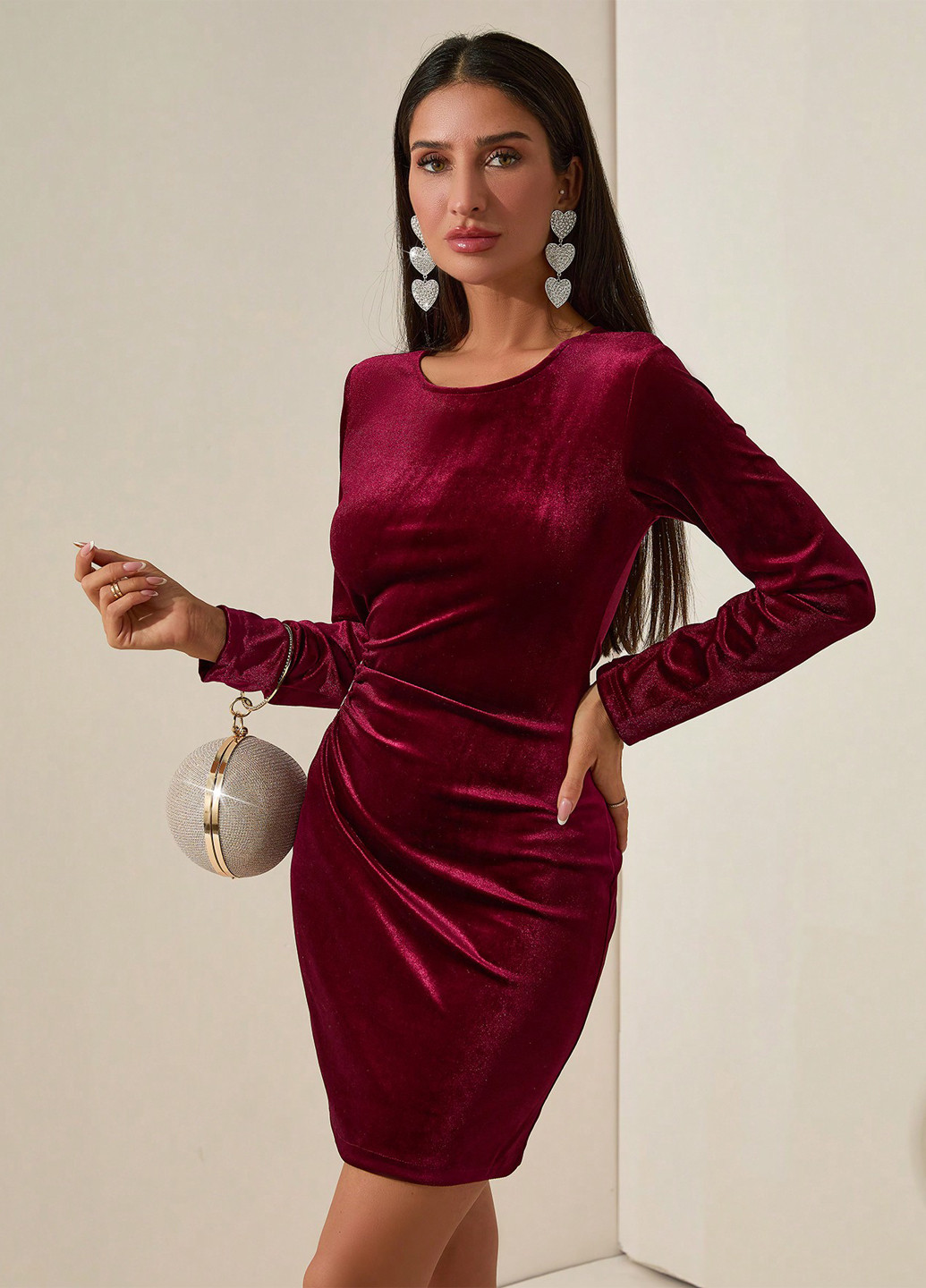 Темно-вишневое коктейльное платье силуэтная SHEIN однотонное